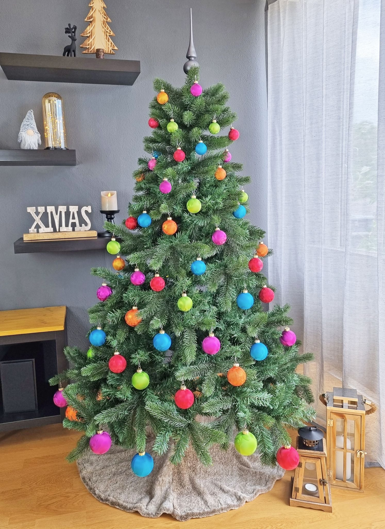 JACK Christbaumschmuck JACK 60x Inge Glas Christbaumkugeln 4 5 6 7 cm Eislack Bunt + Haken, inklusive praktischer Aufbewahrungsbox + Haken, Made in Germany