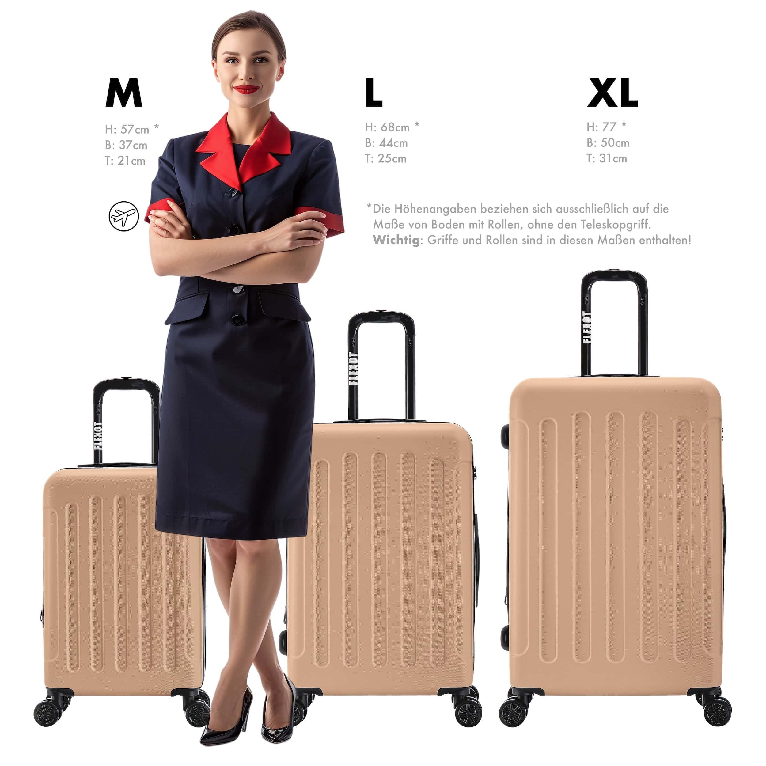 Flexot Hartschalen-Trolley F-3045 (Gr. M, L, XL) – Kofferset – ABS-Hartschale, 4 Rollen, Robuster und moderner Koffer mit vier 360° Rollen und Zahlenschloss – Bild 2 von 5