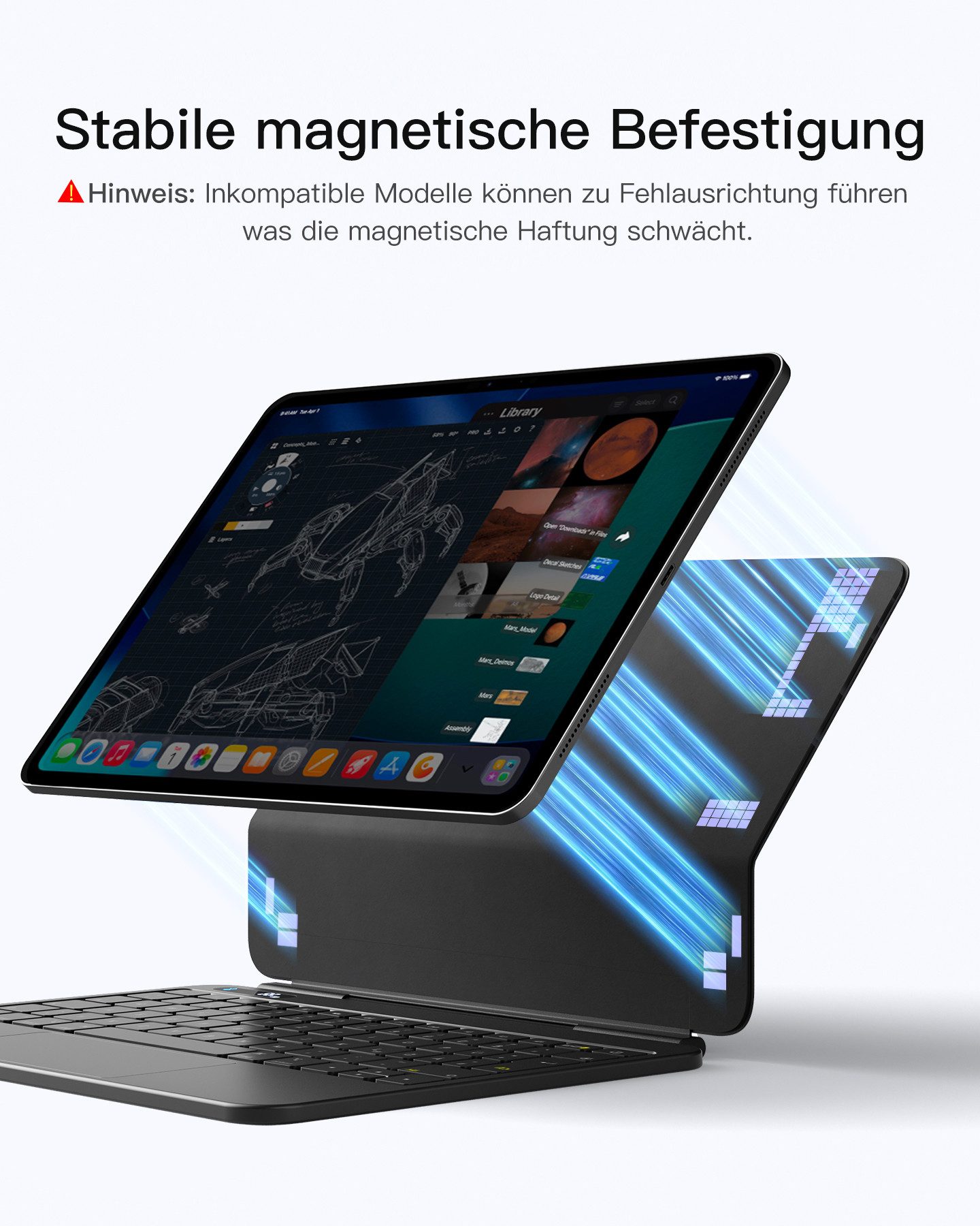 Inateck Magnetische Tastatur Hülle für iPad Air 11‘‘ M4/M3/M2,Magic Keyboard iPad-Tastatur (Großes Trackpad,LED Anzeige,7 Farben Hinterleuchtet,mit Stifthalter)