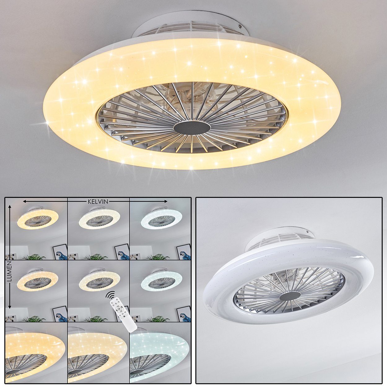 »Concas« Kunststoff, Deckenventilator, Deckenventilator hofstein Titanfarben/Weiß LED