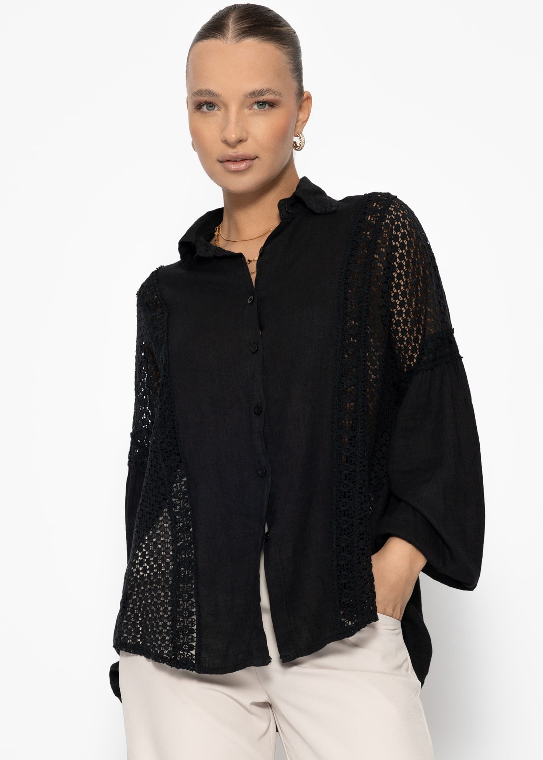 SASSYCLASSY Langarmbluse Leinen Bluse Damen mit günstig online kaufen