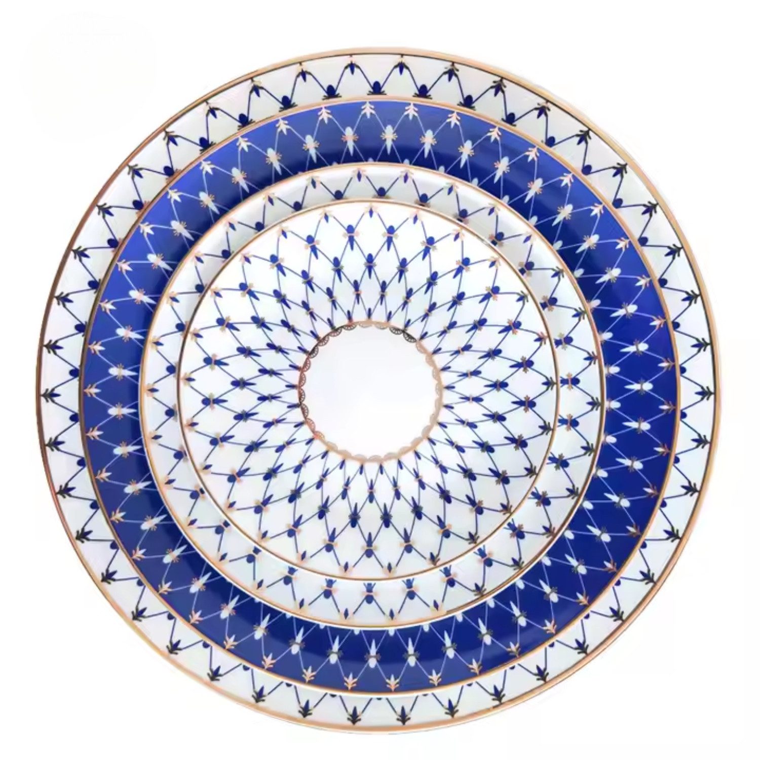 Quality Elegance Speiseteller Luxus Platzteller – Wabenmuster mit Goldrand – Premium Dinner Teller, (4 St), Bone China Teller