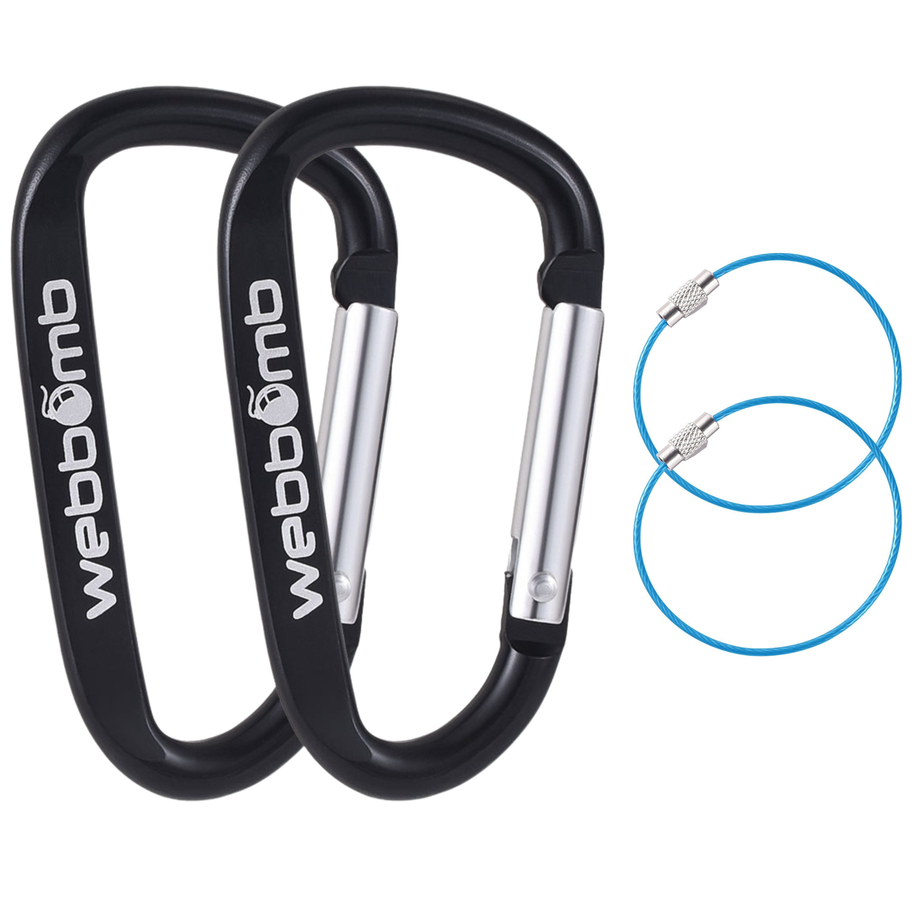 WEBBOMB Karabiner 2x Alu Karabinerhaken 6,7cm D-Form mit Schlüsselring Schlüsselanhänger