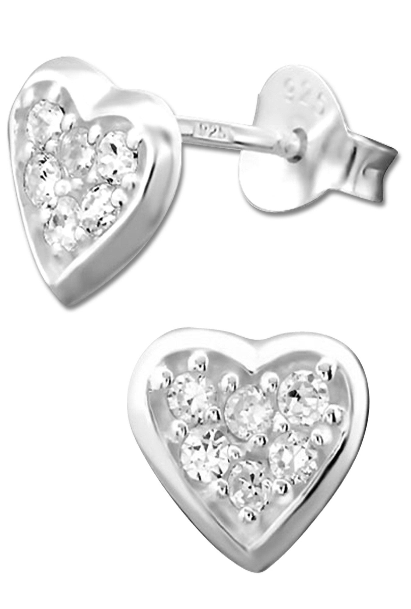Paar Ohrstecker 925 Silber Zirkonia Herz Ohrringe für Kinder Mädchen