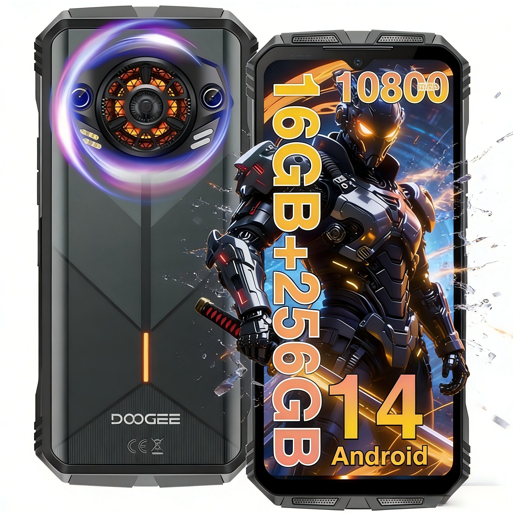 DOOGEE SPUNK Outdoor Handy, 10800mAh, 50MP, Android 14, 256GB, 6,58" FHD Smartphone (6,58 Zoll, 256 GB Speicherplatz, 50 MP Kamera, Android 14, 256GB, 6,58" FHD+, 33W Laden, NFC, OTG, Dual 4G SIM, IP68)