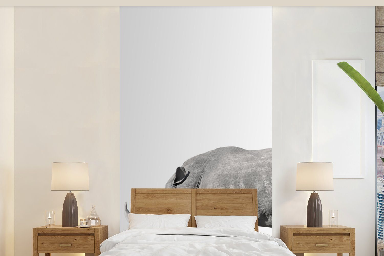 MuchoWow Fototapete Rhinozeros - Tiere - Weiß, Matt, bedruckt, (2 St), Vliestapete für Wohnzimmer Schlafzimmer Küche, Fototapete