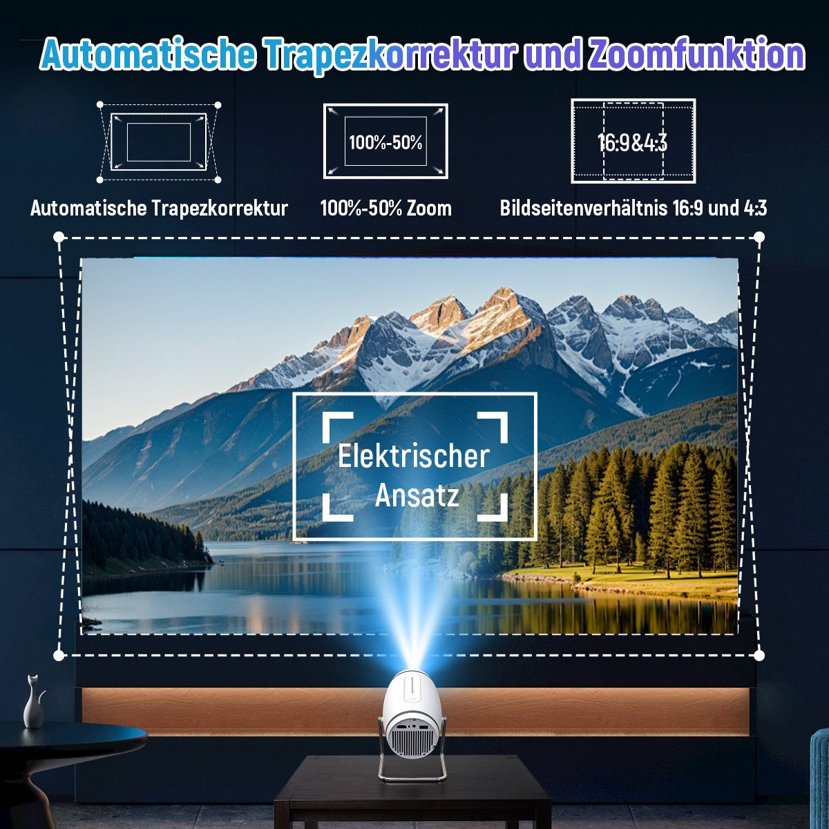 BUFO 4K Mini Beamer Portable 130 Zoll, 180° Rotatable, Auto Keystone Portabler Projektor (150 lm, 1500:1, 1280 x 720 px, Mini Beamer mit HDMI/TV Stick/USB / PS5 (L), WiFi 6 und Bluetooth 5.4)