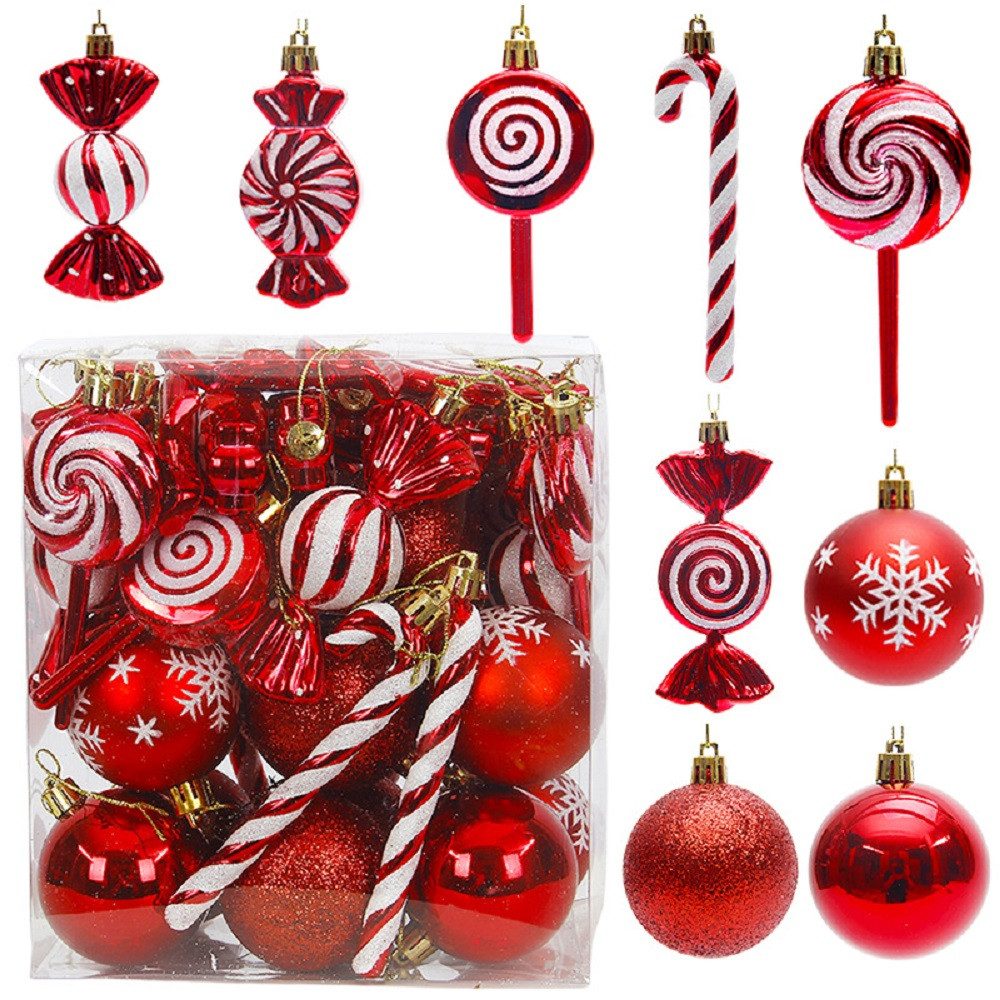 FOUORTUNATE-BEE Weihnachtskugelständer Weihnachtskugel-Set mit Zuckerstangen – Rote und weiße Baumdeko, Zuckerstangen-Anhänger und …