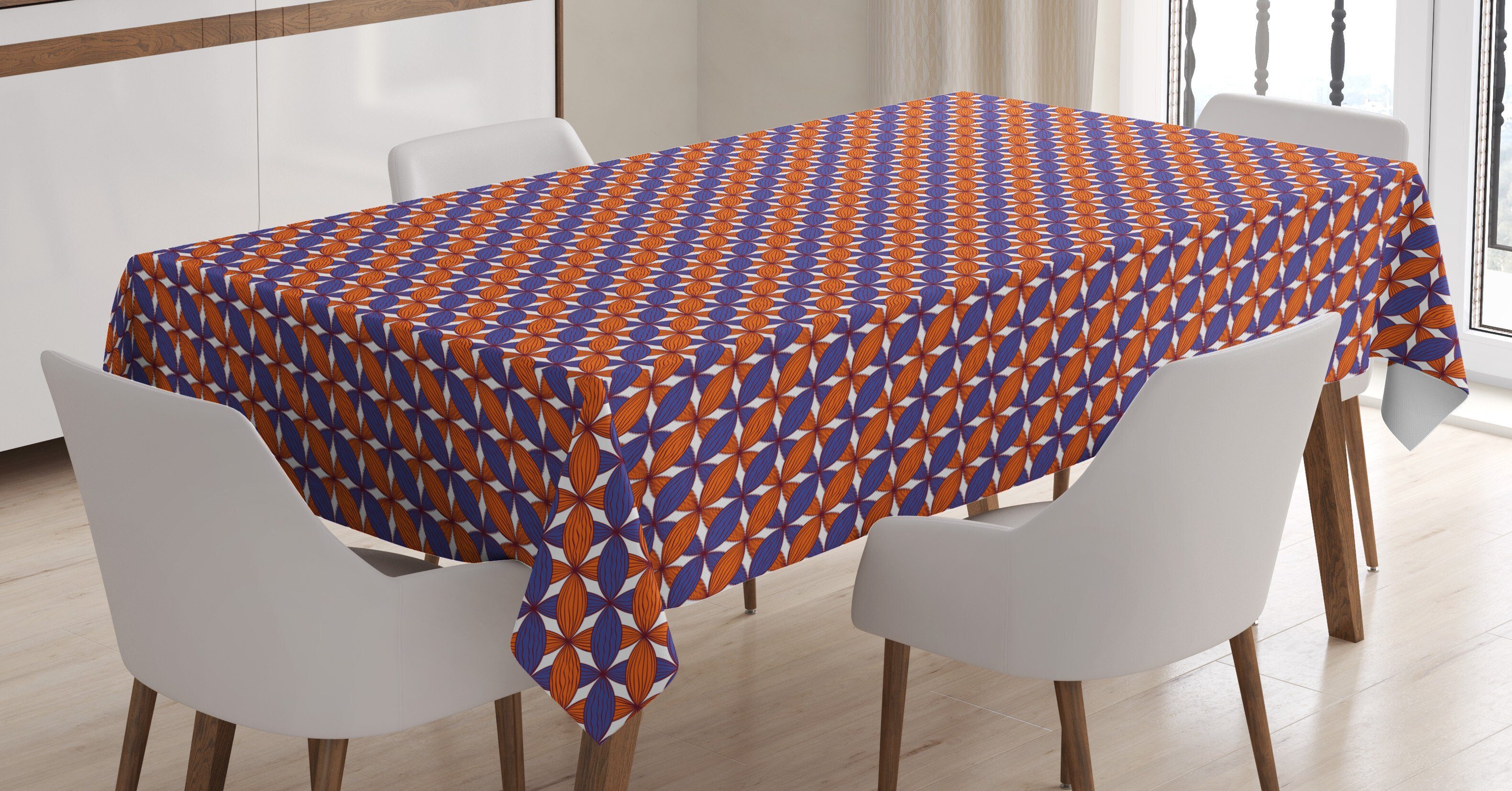 Abakuhaus Tischdecke Farbfest Waschbar Für den Außen Bereich geeignet Klare Farben, Orange Blue Bicolor Floral Grid
