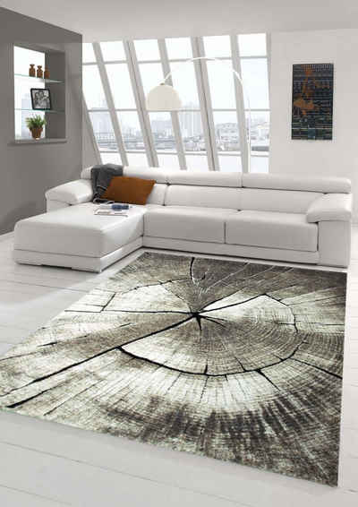 Teppich Teppich modern Wohnzimmerteppich Holzstamm Teppich Baum Optik in braun beige, Teppich-Traum, rechteckig, Höhe: 14 mm