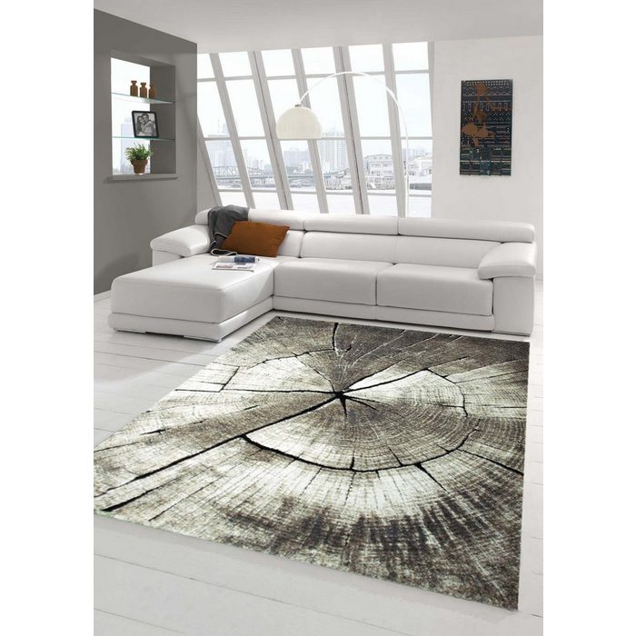 Teppich Teppich modern Wohnzimmerteppich Holzstamm Teppich Baum Optik in braun beige Teppich-Traum rechteckig Höhe: 14 mm