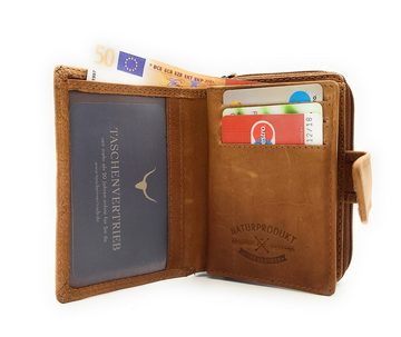 JOCKEY CLUB Mini Geldbörse kleines echt Leder Damen Portemonnaie mit RFID Schutz, wunderschöner Schmetterling, Sauvage Rindleder, cognac braun