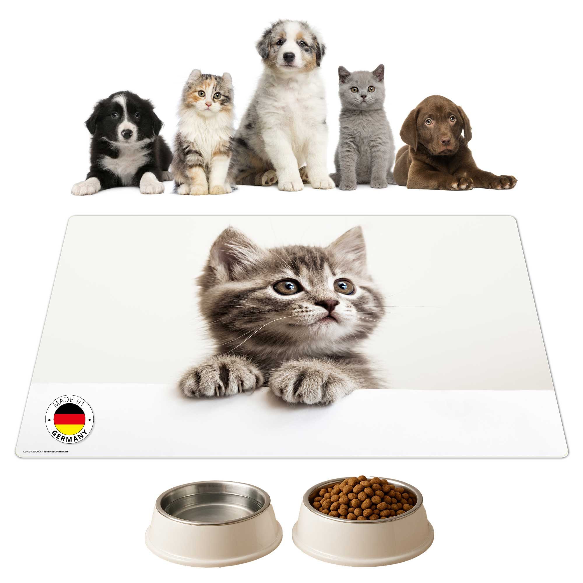 cover-your-desk.de Napfunterlage für Hunde & Katzen „Baby Kätzchen“ - aus Premium-Vinyl, 1-St., rutschhemmend, abwaschbar, reißfest, Made in Germany