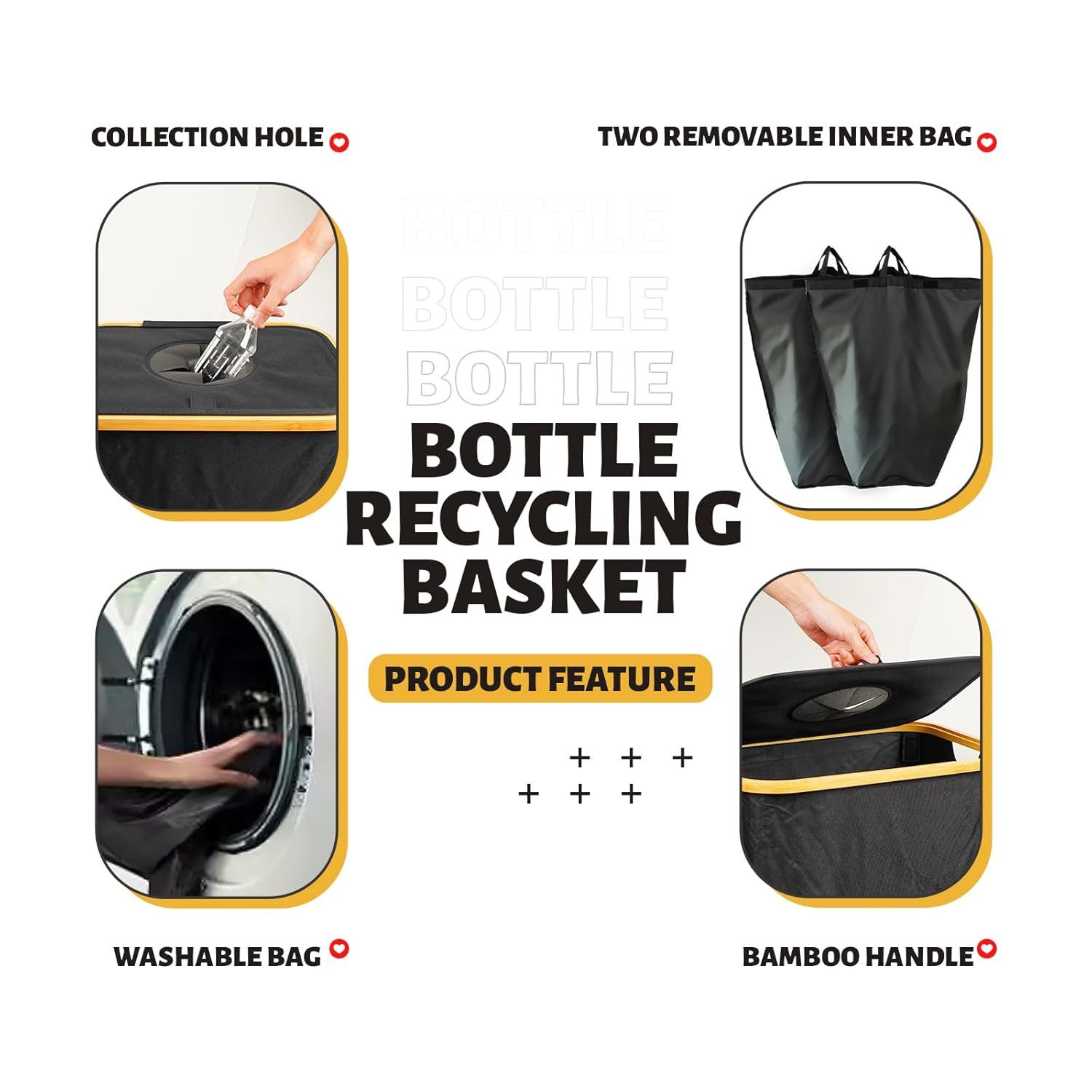 LA CUTE Wäschebox Wäschebox XXL: 100L Wäschekorb, Flaschensammler, mit Deckel, 2 Säcke (wasserfeste Wäschebox mit 100L Kapazität, 3 St., hochwertiger Wäschebox mit abnehmbare Wäschesäcke), Zwei abnehmbare Wäschesäcke für leichtes Sortieren und Transportieren