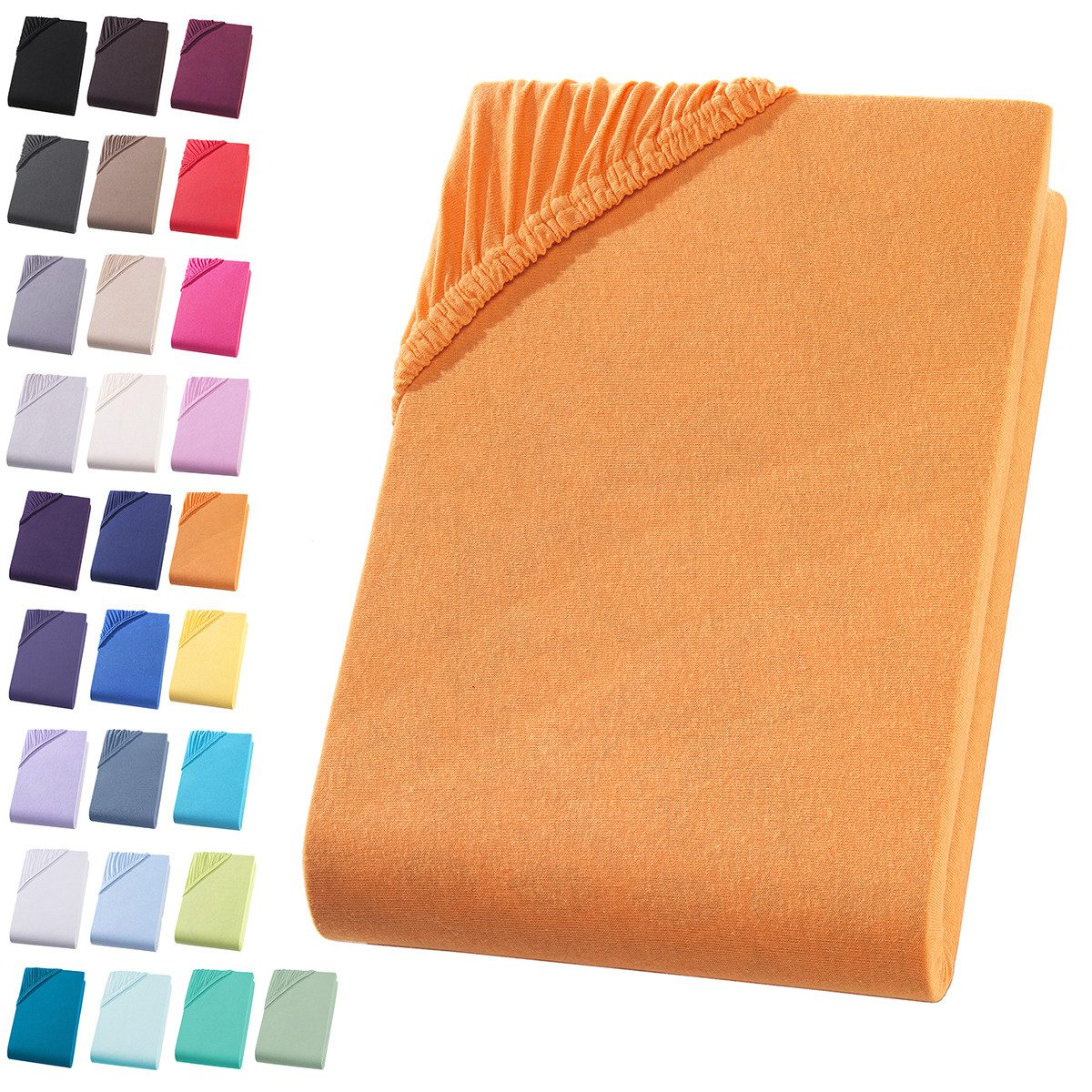 Visaggio Spannbettlaken Jersey aus 100% Baumwolle Spannbetttuch Bettlaken, Jersey, Gummizug: rundum, Spannbettlaken, für Matratzenhöhen bis 22 cm, Steghöhe 30 cm