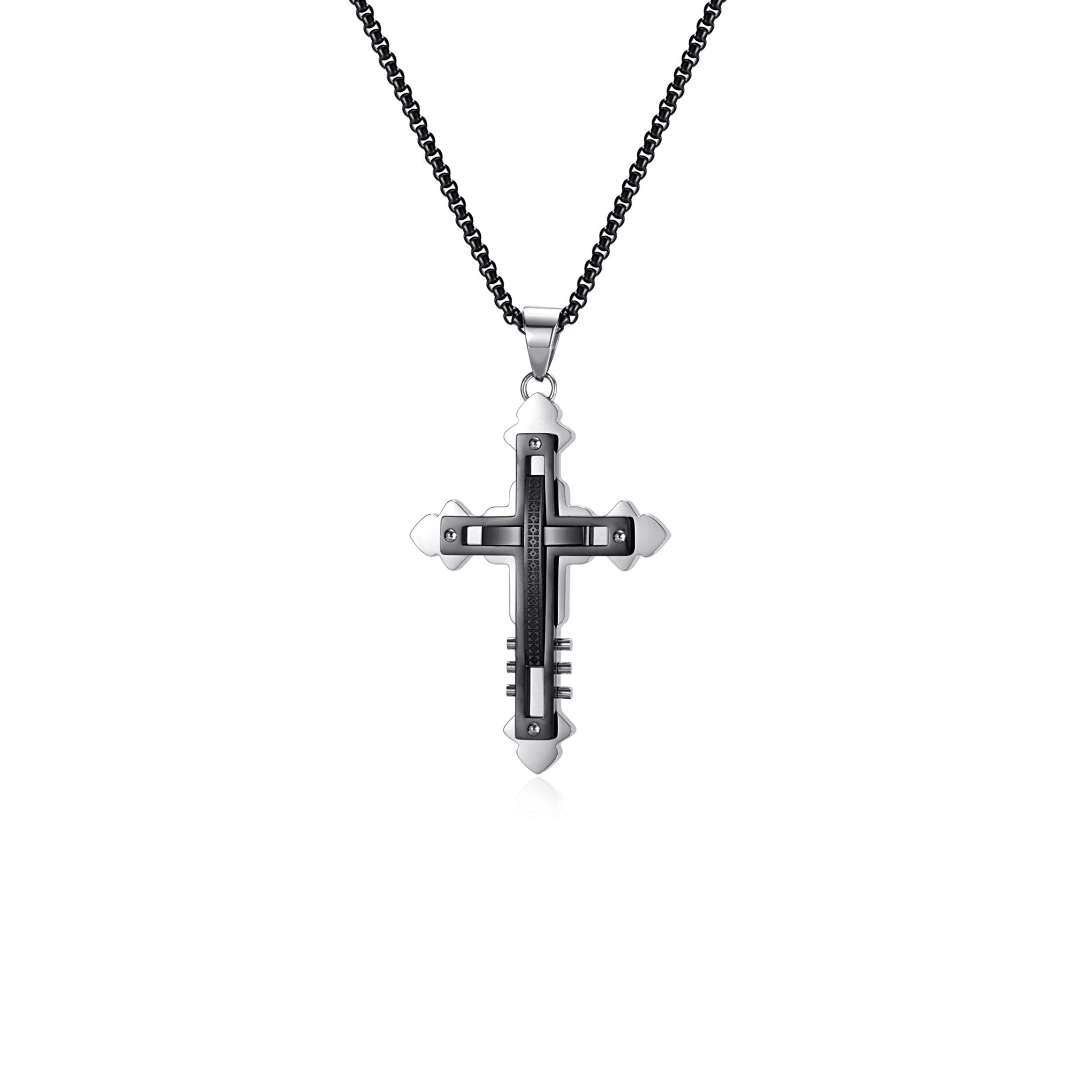 RAIKOU Kreuzkette KINGS CROSS Kreuzanhänger mit Edelstahlkette Silber/Schwr günstig online kaufen