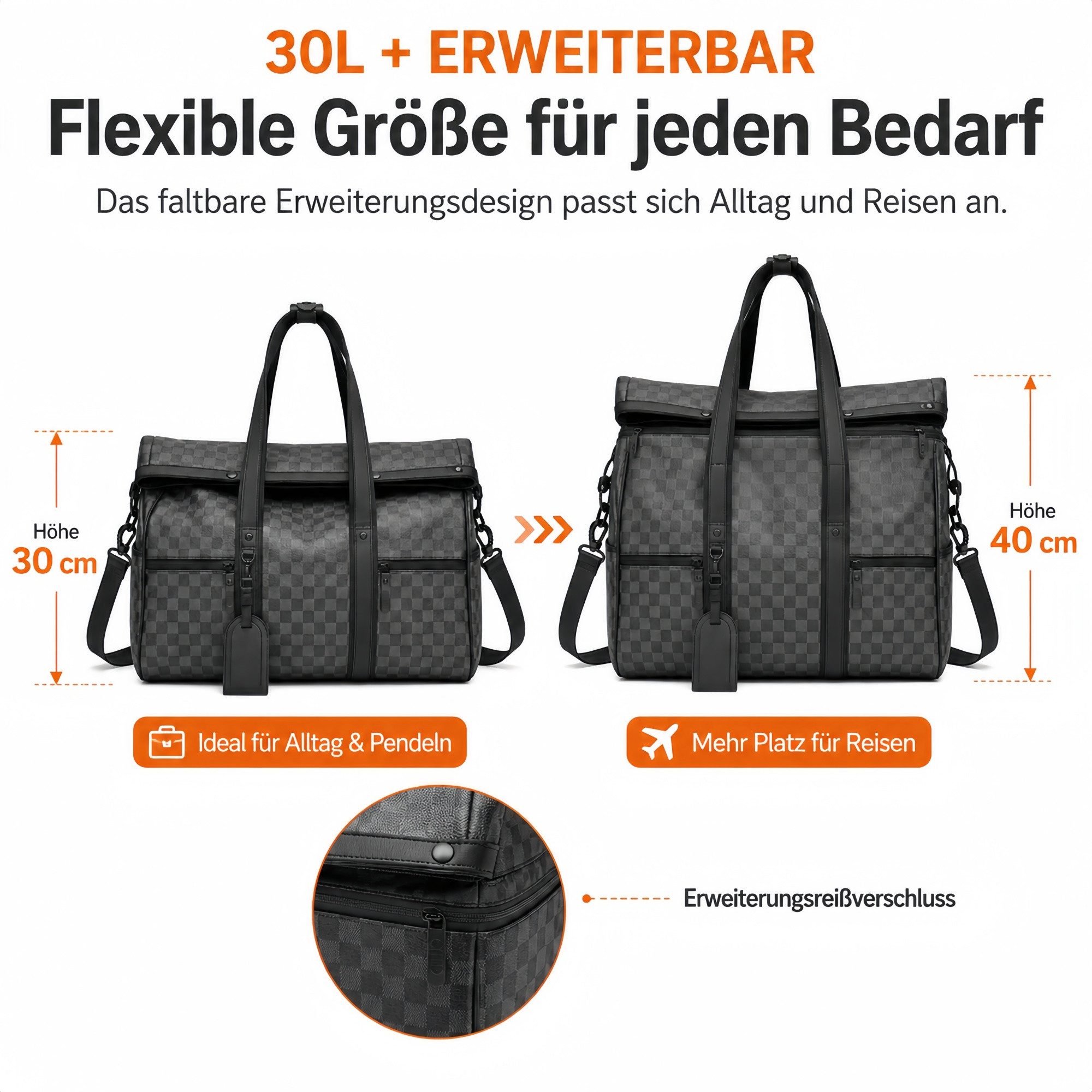 ibettertec Reisetasche Reisetasche Wasserdichter Reise-Seesack - Tragetasche, Sporttasche (Schultertasche (Erweiterbar mit Trolley-Ärmel und Nasstasche, Atmungs – Bild 4 von 5