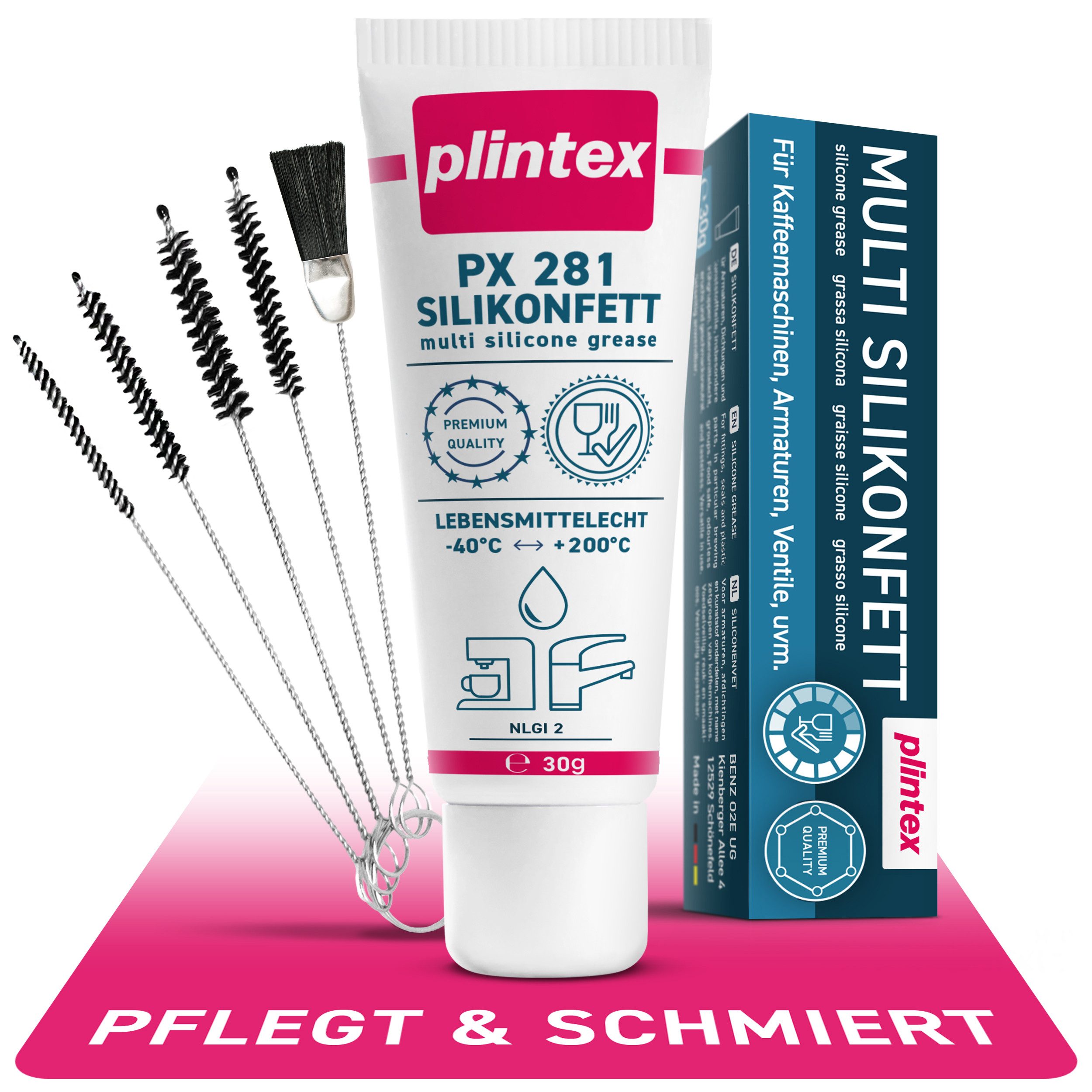 Plintex Silikonfett für Kaffeevollautomaten 30g effektiv inkl. Kaffeevollautomaten-Reinigungsset (Schmierfett für Brühgruppe, Armaturen, Dichtungen & O-Ringe - Silikon Armaturenfett, Kaffeemaschine Fett)