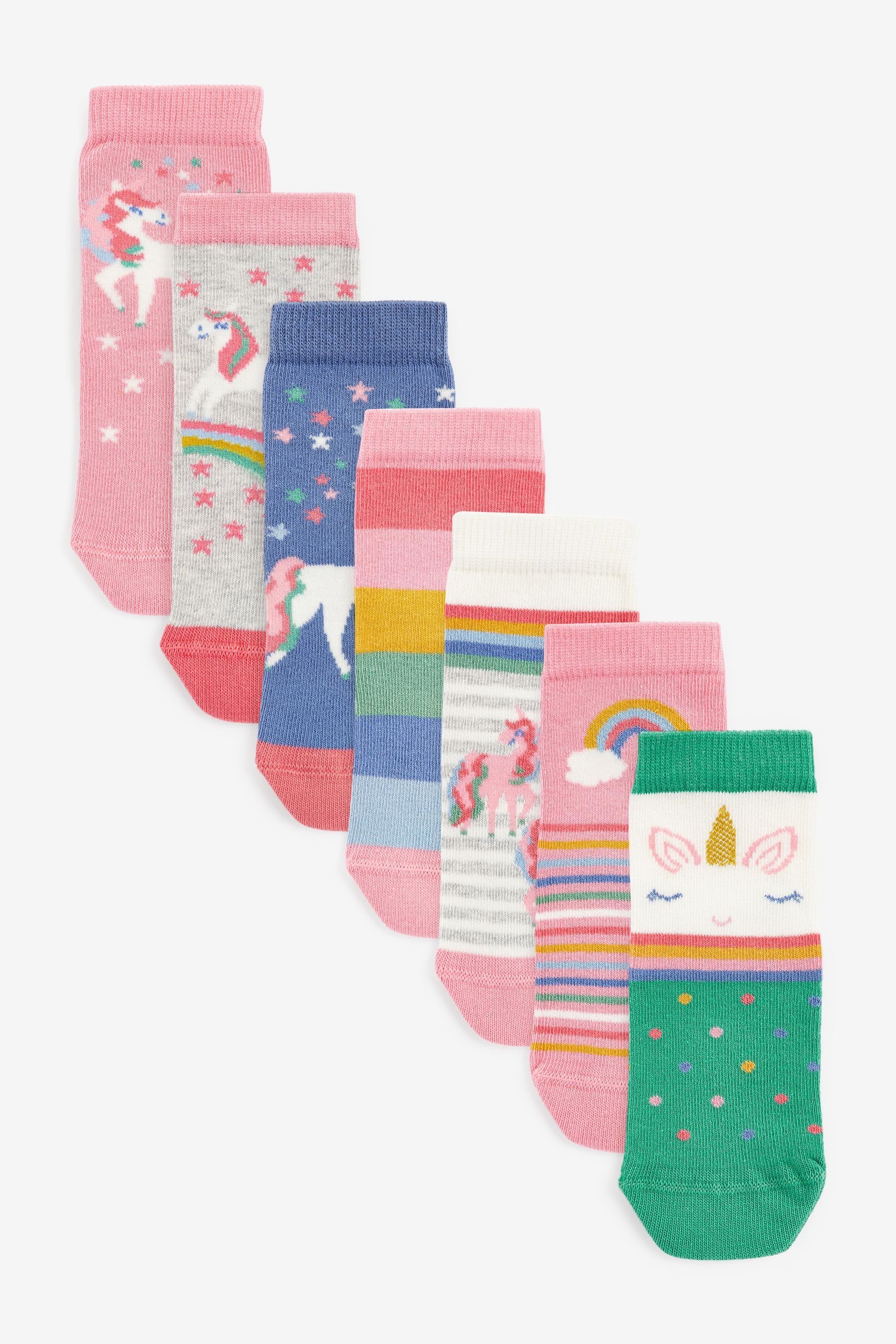 Next Kurzsocken 7er Pack Söckchen mit Baumwolle und Einhornmotiv (7-Paar)