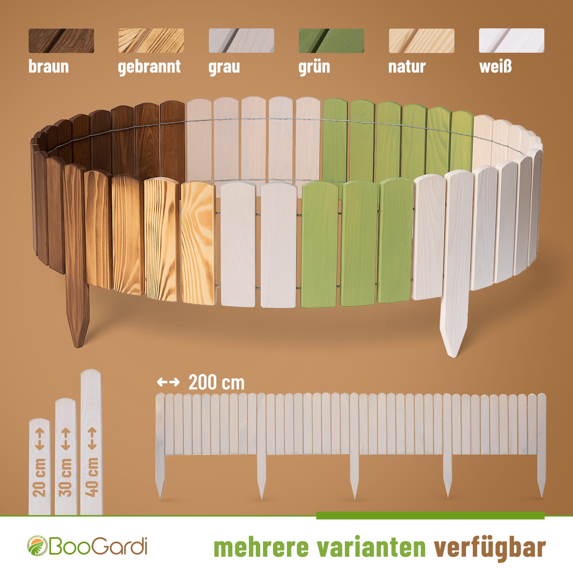 BooGardi Beetumrandung Rollborder, LxH: 200x20 cm, 3 Höhen Beeteinfassung Beetrolli Steckzaun Zaun