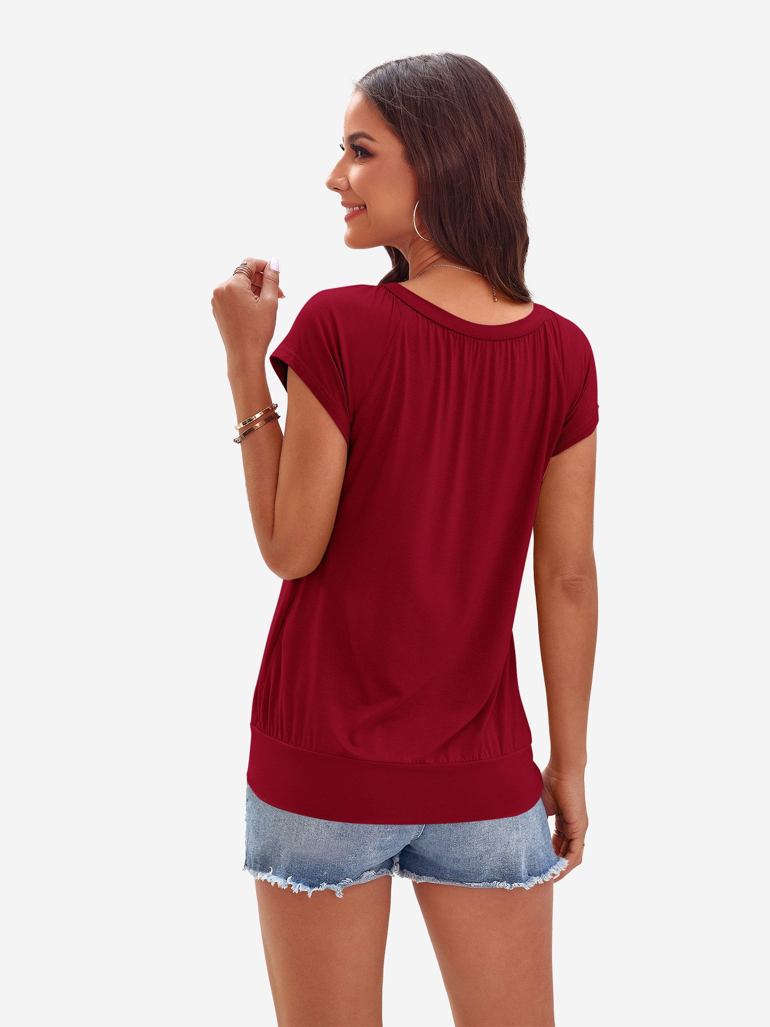 Imily Bela T-Shirt Damen Lässige Basic Tops mit Bündchen am Saum (Packung, 1-tlg., 1per-Pack) einfarbig