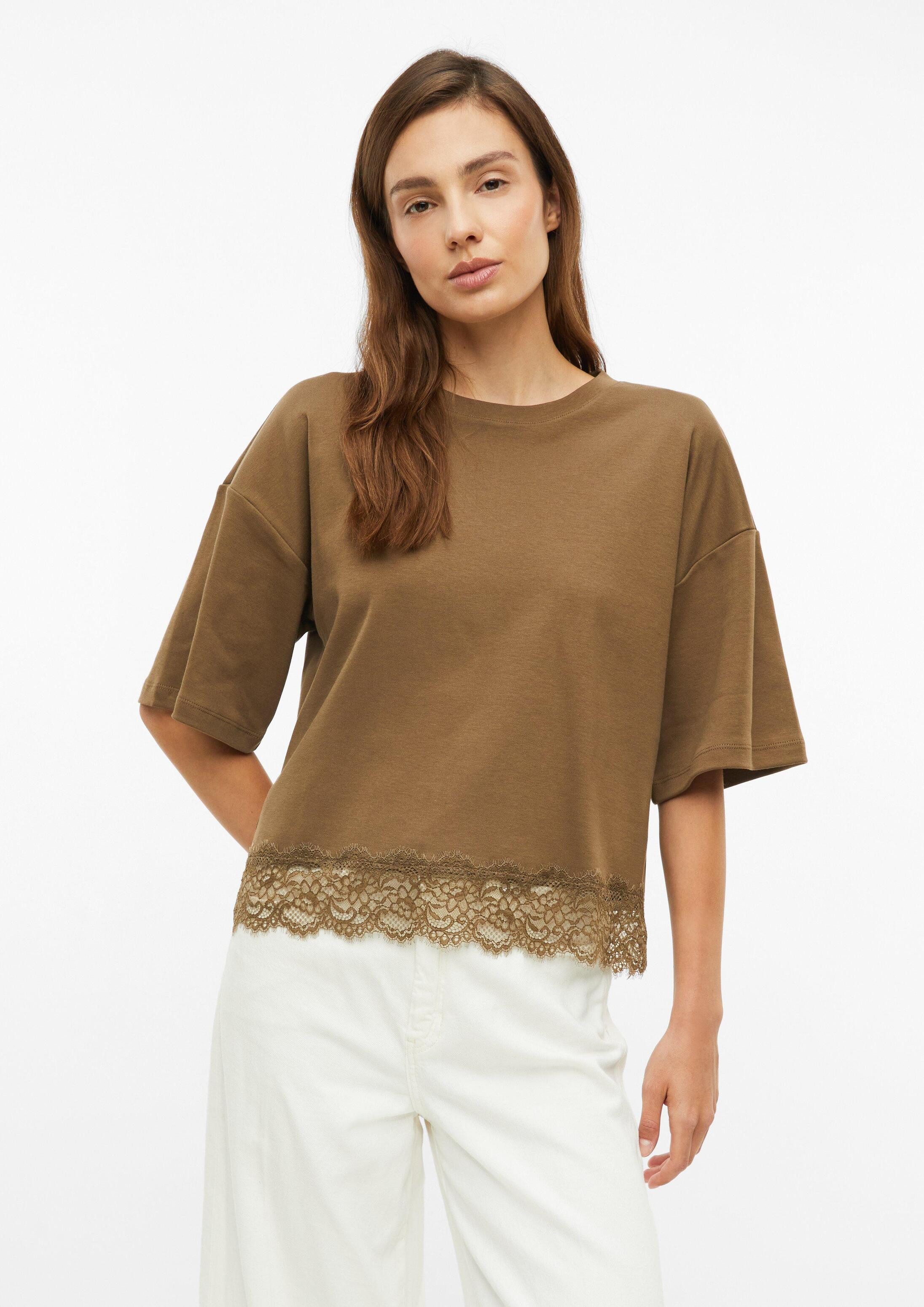 s.Oliver Kurzarmshirt T-Shirt T-Shirt mit überschnittenem Arm und Spitzenkante