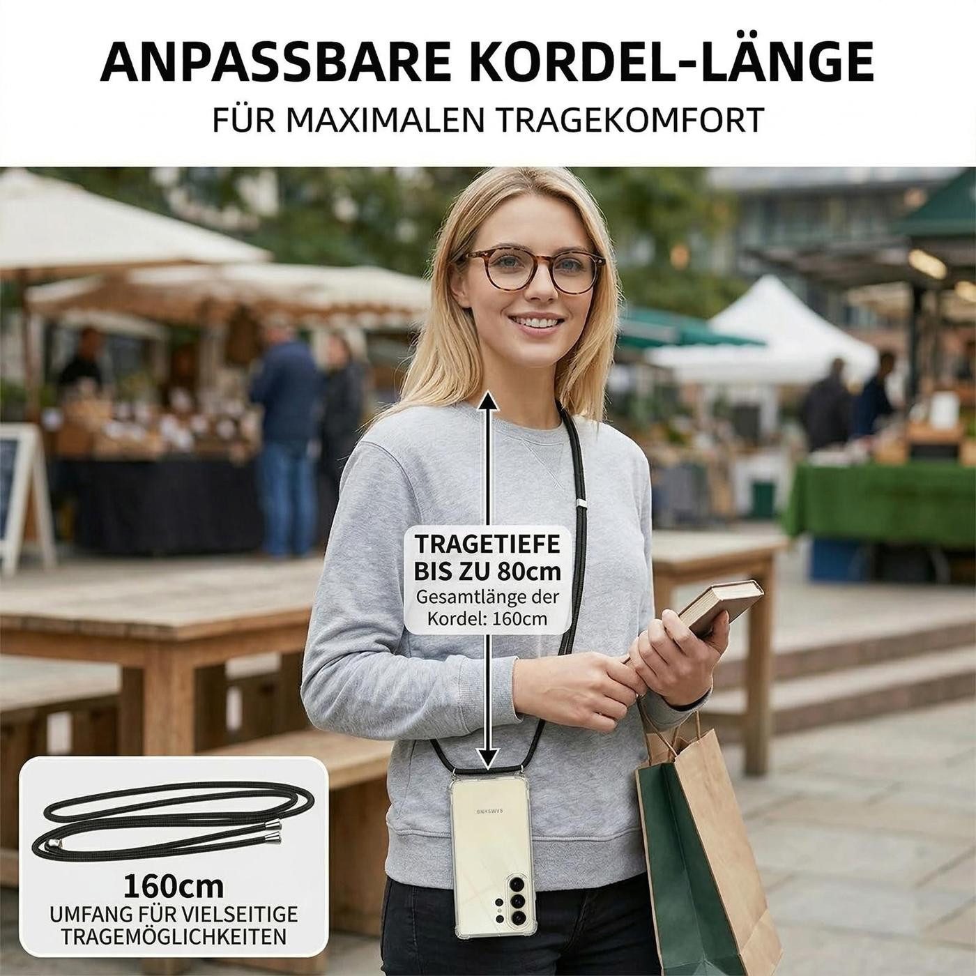 CoolGadget Handykette Handyhülle mit Handyband für Samsung Galaxy A37 5G, Case zum Umhängen Kette Halsband Kordel mit Hülle für Samsung A37 5G – Bild 4 von 5
