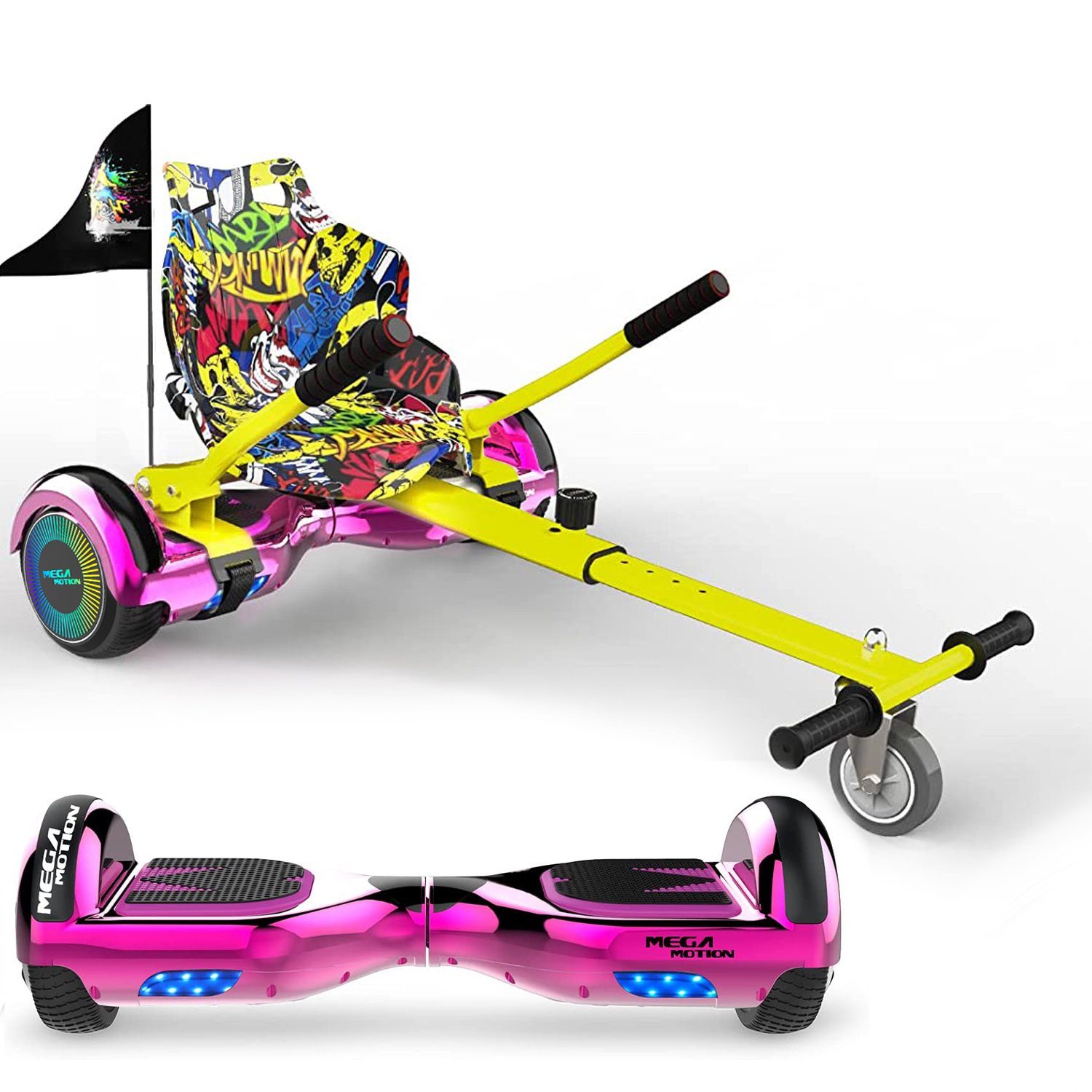 Mega Motion Balance Scooter Kart A03, 6.5" Hoverboards mit Hoverkart Bluetooth Lautsprecher LED-Light