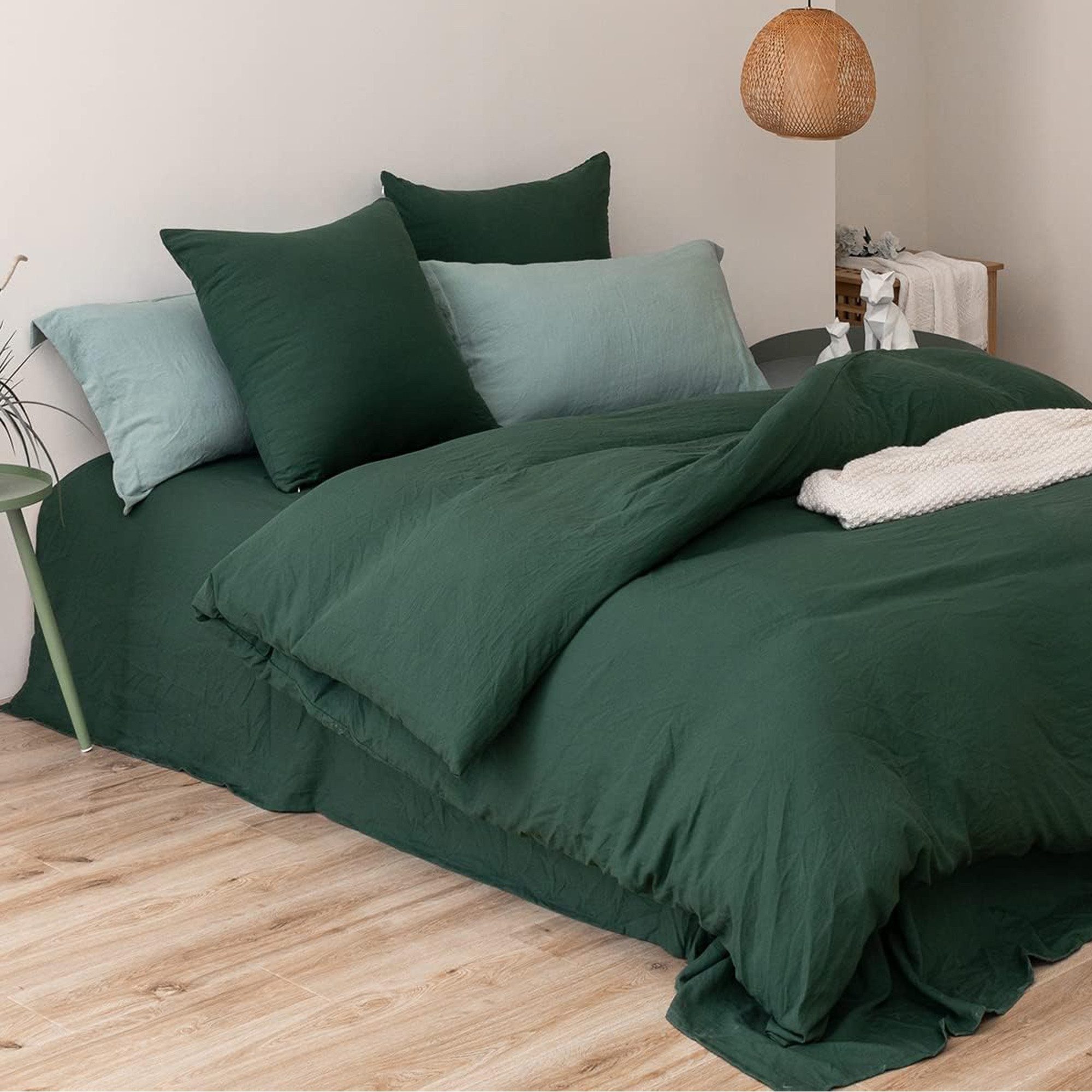 Fyrove Bettwäsche Bettwäsche-Sets 135x200 200x200 Dunkelgrün mit Reißverschluss, 2 teilig, Atmungsaktiv Bettbezug mit Reißverschluss und Kissenbezug 80x80cm