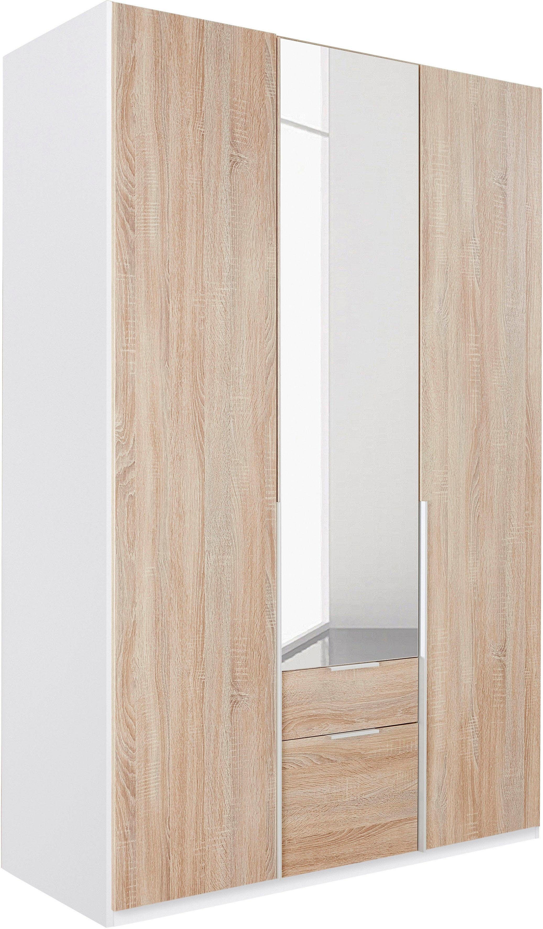 Wimex Kleiderschrank New York mit Spiegeltür weiß,struktureichefarben hell/Spiegel | Kleiderschränke