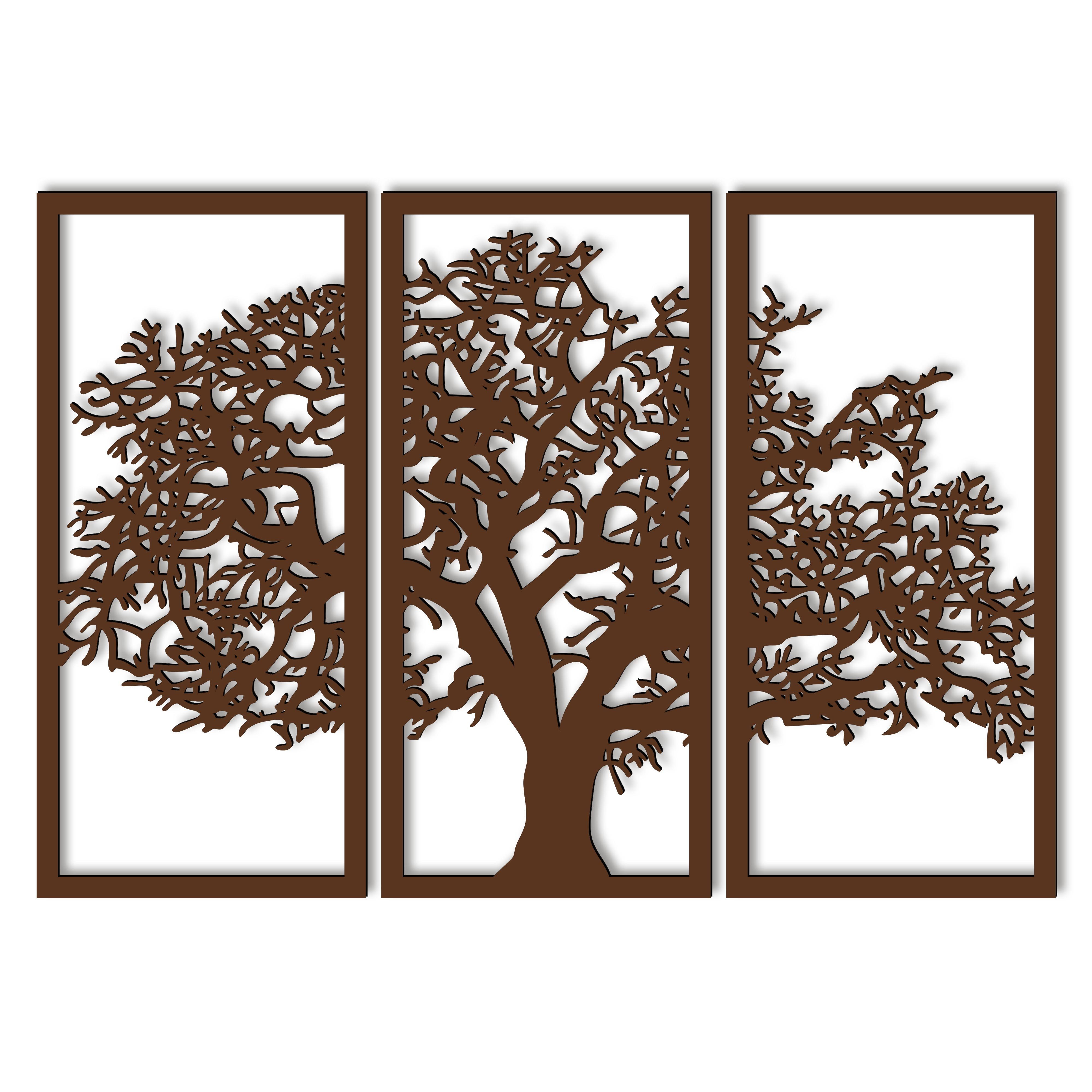 Namofactur Wanddekoobjekt XXL Baum im Rahmen Wandbild aus Holz (3-teilig), Wanddeko 'Baum' Wandgestaltung für dein Wohnzimmer / Schlafzimmer