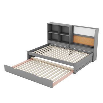 Ulife Kinderbett Schlafsofa mit ausziehbarem Bett,usb-Ladeanschluss, Zeichenbrett, mehrere Staufächer, 90*200cm