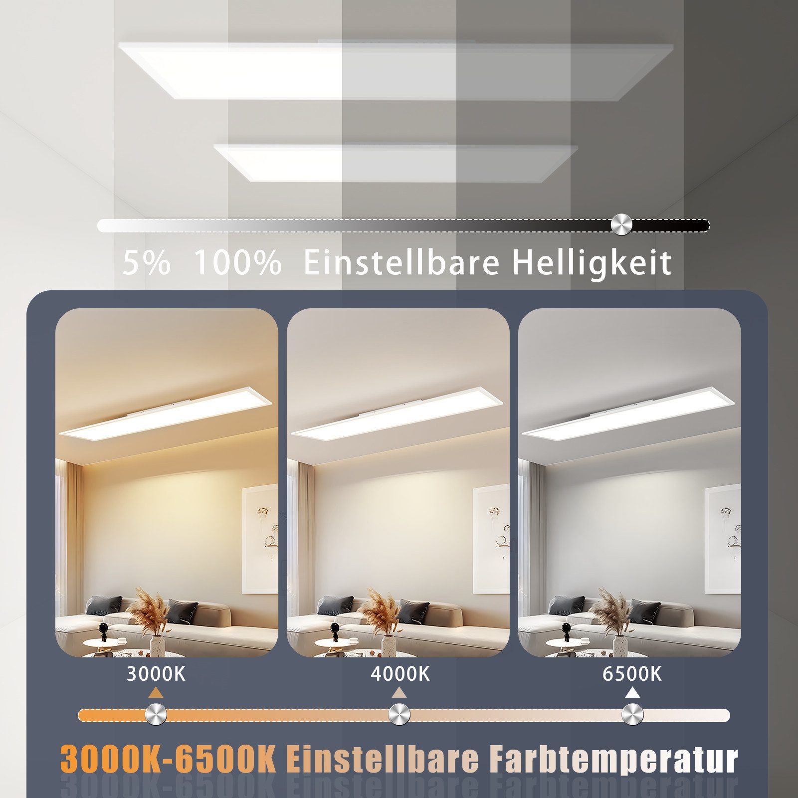 Nettlife LED Panel Schwarz/Weiß Dimmbar Deckenleuchte 120x30CM 40W mit Fern günstig online kaufen