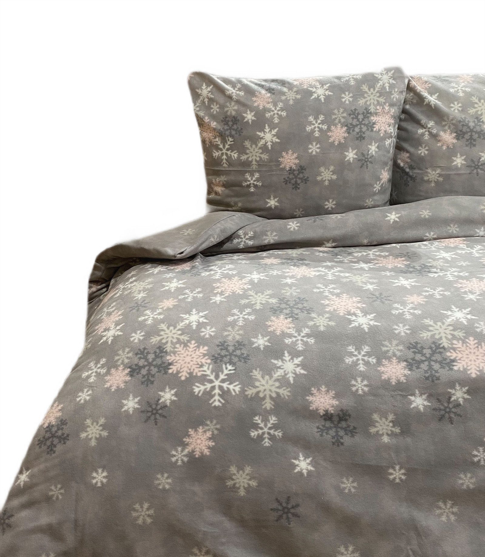 Buymax Bettwäsche Thermo Fleece Winterbettwäsche Kristall, Fleece, 2 teilig, 155x220 cm, Bettbezug Set, Schneeflocken, Grau, Weiß