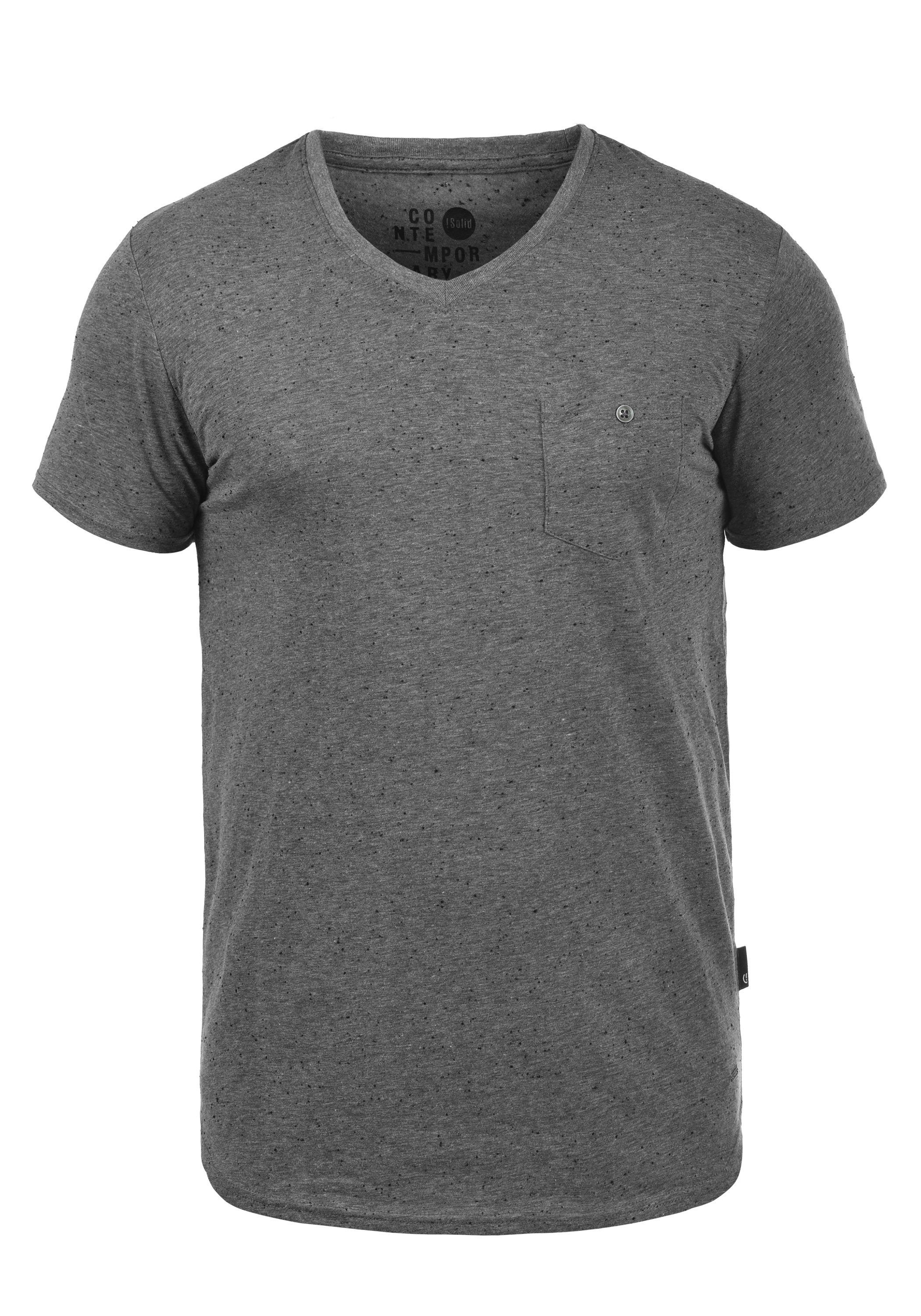 Solid V-Shirt SDTedros Kurzarmshirt mit (2890) w. Grey Melierung White Dark