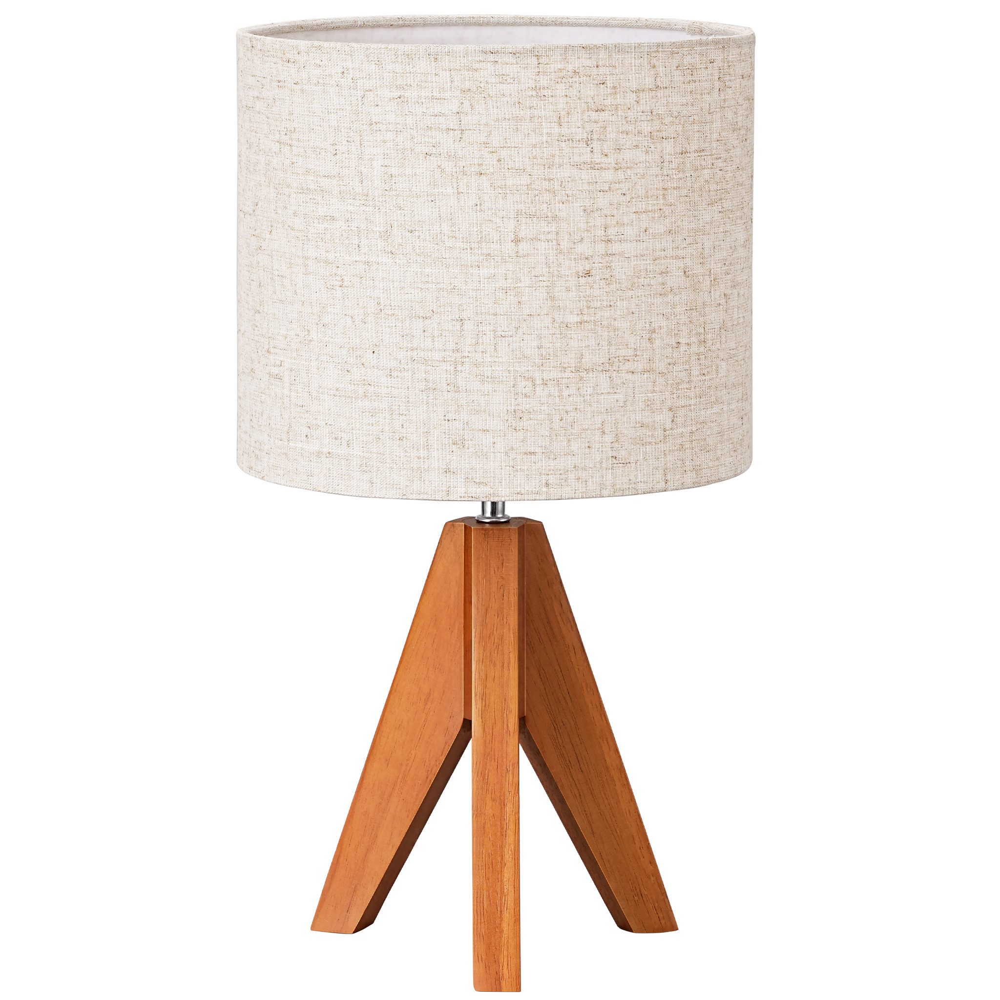 EDISHINE Nachttischlampe aus Holz mit Stoffschirm, LED wechselbar, Warmweiß, Lampenschirm aus Leinen mit Leuchtmittel