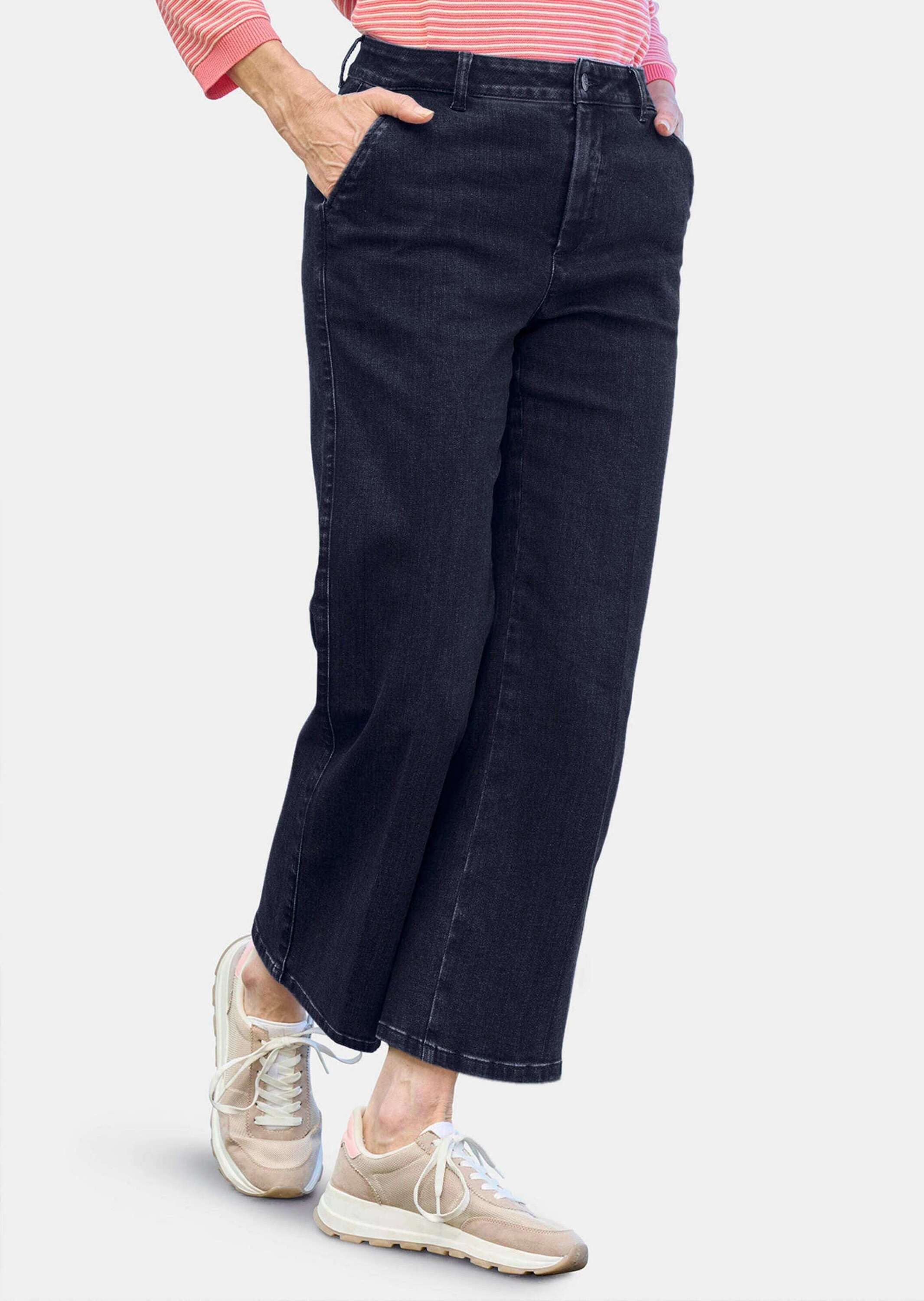 GOLDNER 5-Pocket-Jeans Weite 7/8-Jeans VERA mit Formbund Weite Denim-Culotte mit Bügelfalten, Mid Waist Bund, Gürtelschlaufen