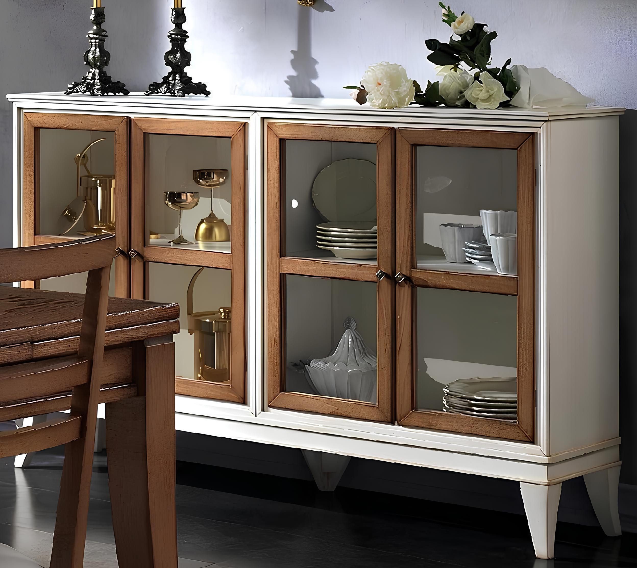 Xlmoebel Glasvitrine Neue Retro-Stil Wohnzimmer Vitrine Anrichte Kommode Kollektion (1-St., Anrichte) Hergestellt in Italy