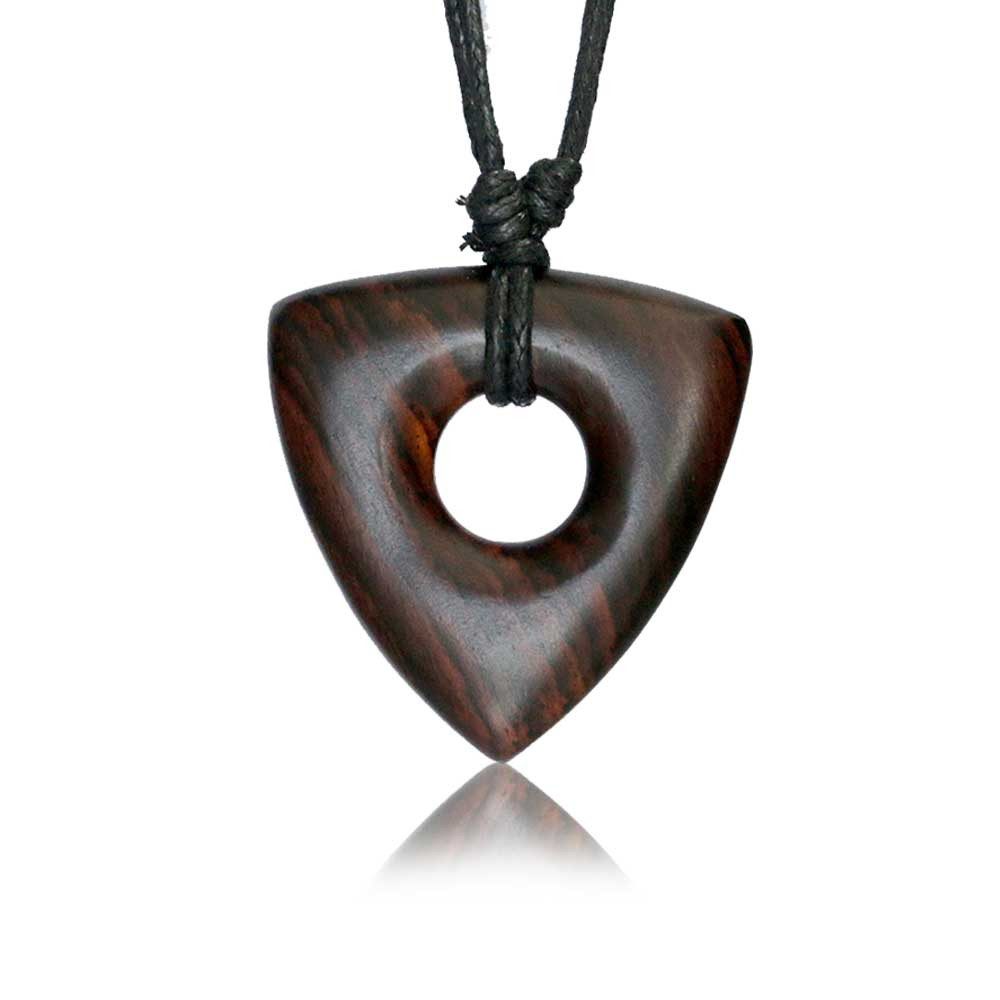 viva-adorno Kette mit Anhänger Halskette Holzanhänger geschnitzt Plektrum Dreieck Surfer Kette, Amulett Baumwollband Länge verstellbar