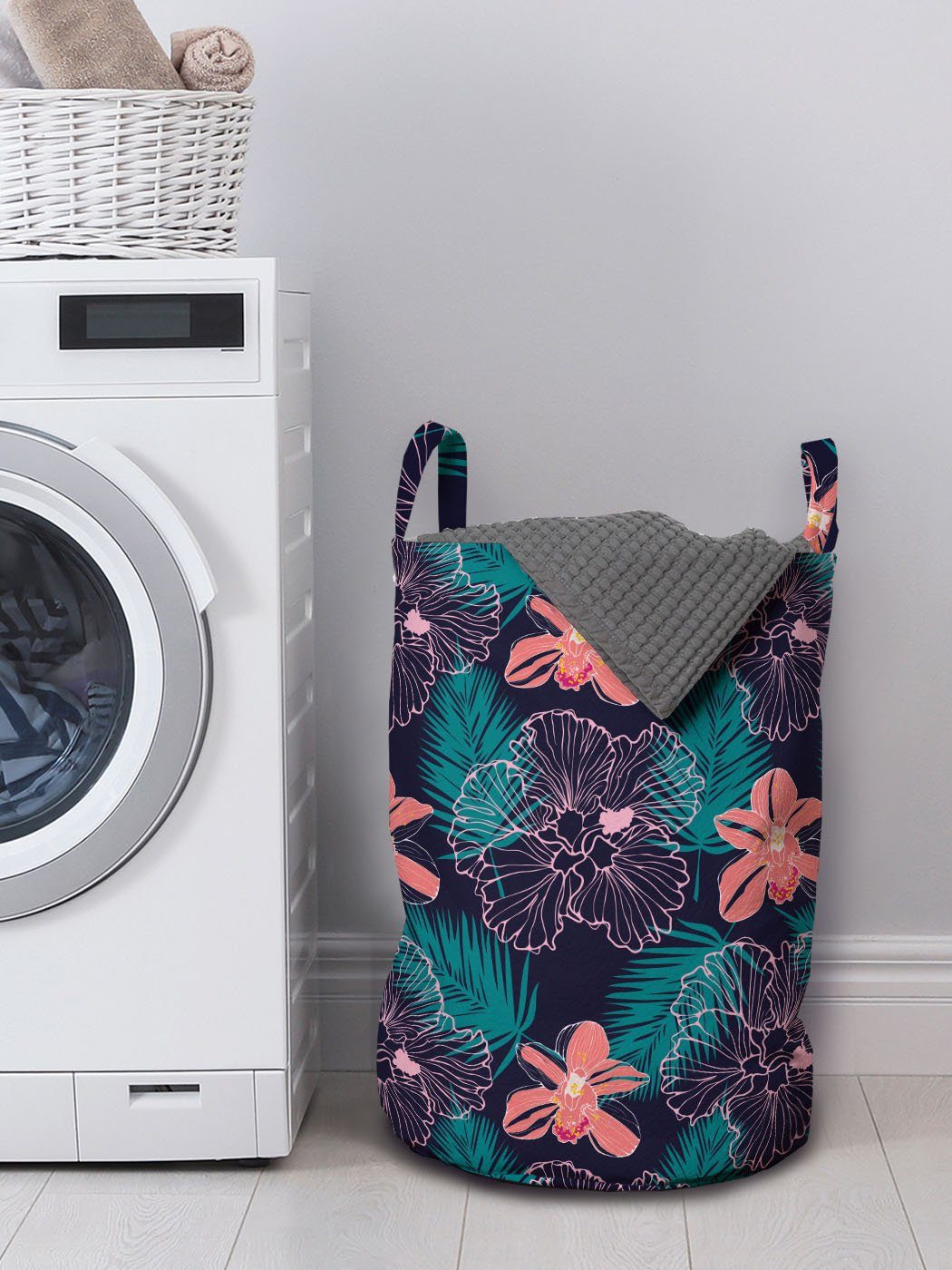 Abakuhaus Wäschesäckchen Wäschekorb mit Griffen Luau Blätter Kordelzugverschluss Waschsalons, dunklem für auf Hibiscus