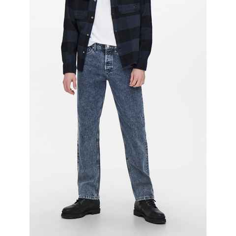 ONLY & SONS Regular-fit-Jeans Loose Fit Jeans Straight Leg Denim Pants ONSEDGE Stoned Washed (1-tlg) 3965 in Blau