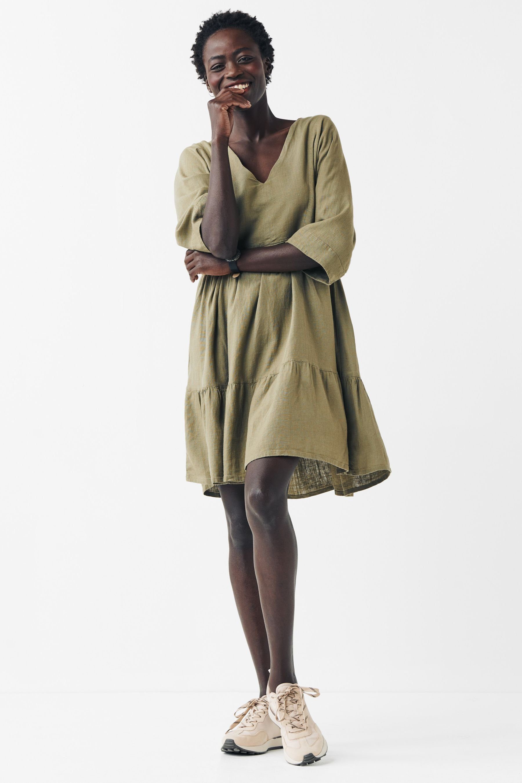 Sommerkleid Khaki (1-tlg) Leinenmischung Next Kaftan-Kleid Green aus