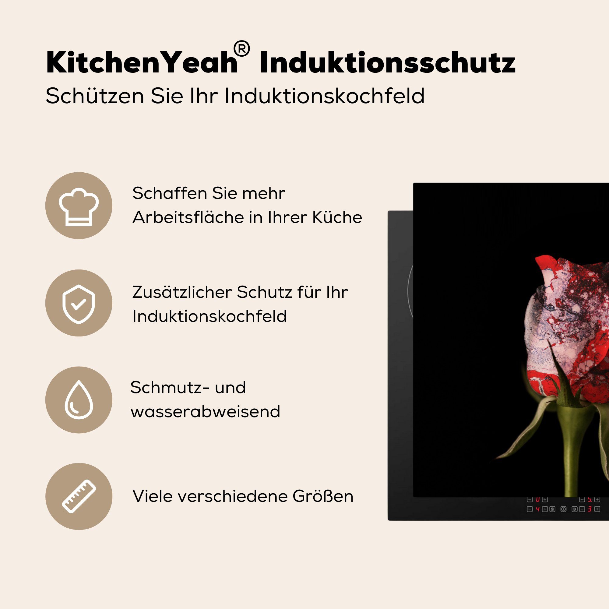 MuchoWow Herdblende-/Abdeckplatte Rosen - cm, Farbe, Arbeitsplatte tlg), Ceranfeldabdeckung, für küche Blumen - Vinyl, 78x78 (1