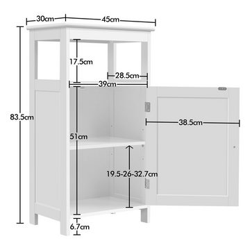 Yaheetech Hochschrank mit Einzeltür & Verstellbarem Einlegeboden Weiß