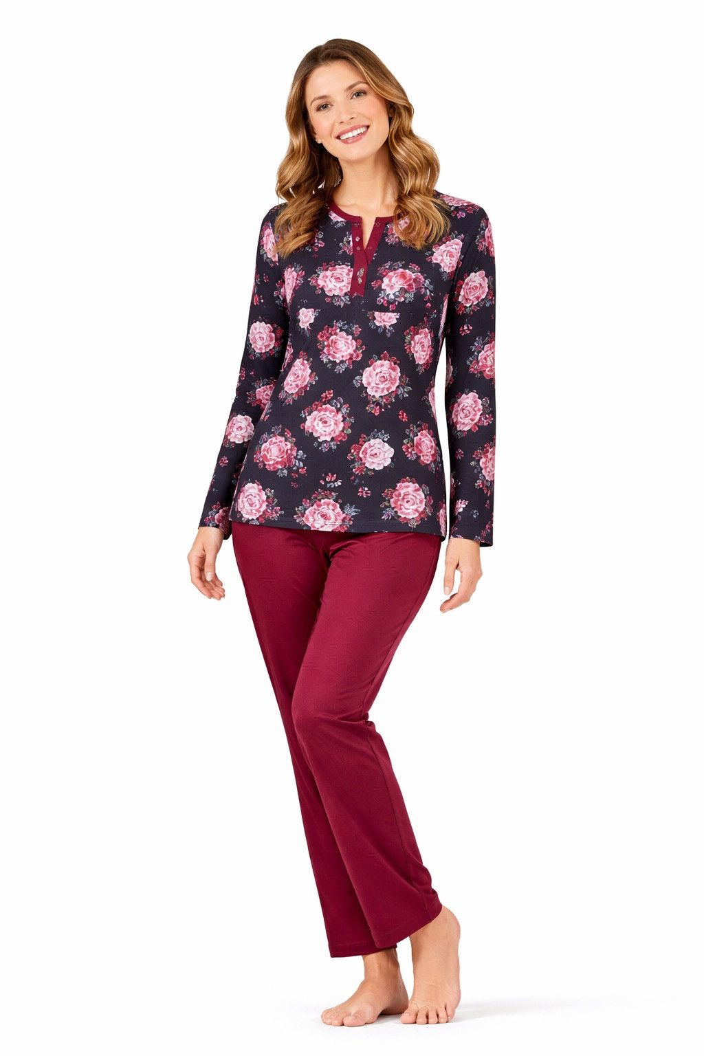 Consult-Tex Pyjama Damen 2er Pack Langarm Pyjama Schlafanzug mit Knopfleiste,Baumwolle (Spar-Set, 2 Stück) aus reiner Baumwolle-Jerse Qualität