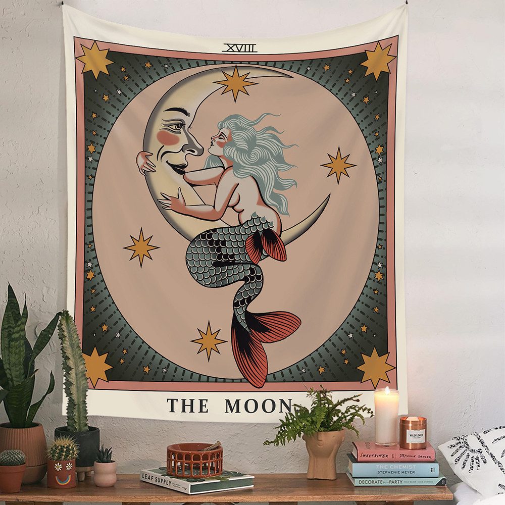 Wandteppich Tarotkarte Sonne und Mond Hintergrund Wandteppich, Candyse, Geeignet für Schlafzimmer, Festivals, kurze Videos und Live-Streaming