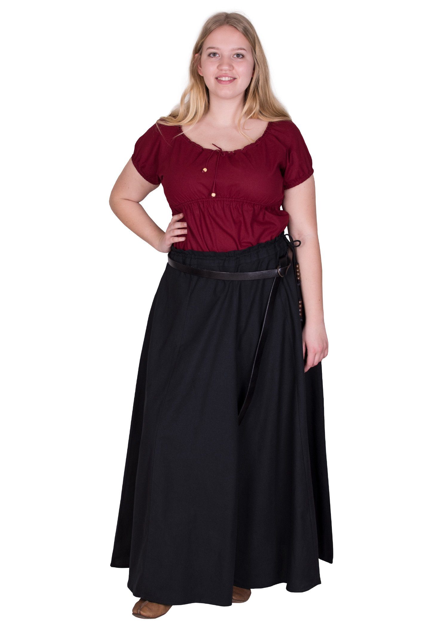 Battle Merchant Burgfräulein-Kostüm Mittelalter Kurzarm-Bluse Aren, weinrot S