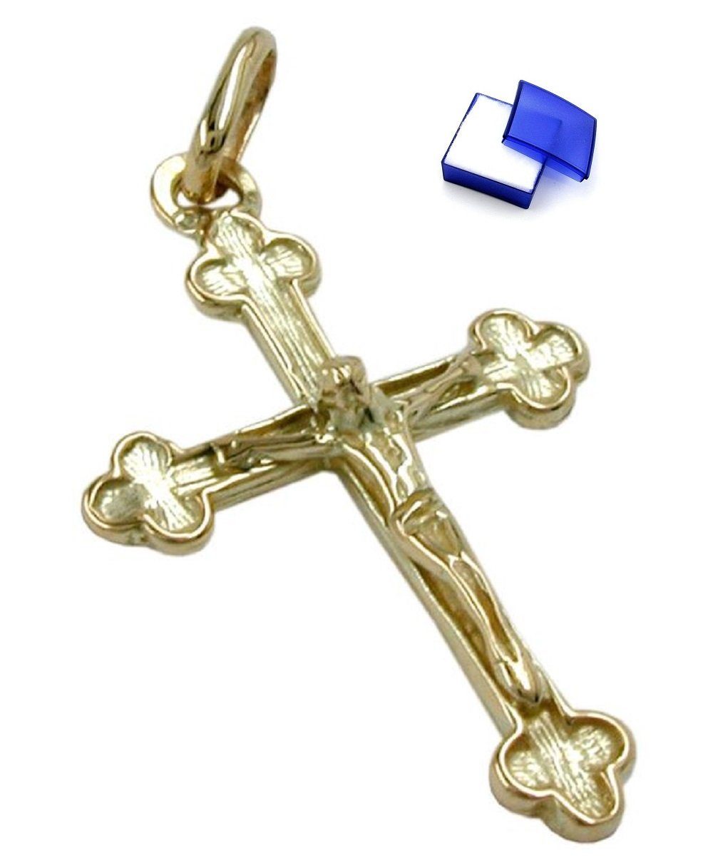 unbespielt glänzend 585 Kreuzanhänger Kreuz Gold Herren Goldschmuck 26 Damen kl. mm und Anhänger x 17 Jesus mit Schmuckbox, für