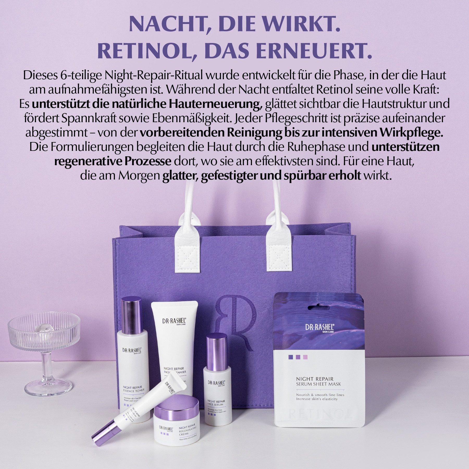 DR RASHEL Gesichtspflege-Set Retinol Anti-Falten Gesichtspflege Set Serum Cream Cleanser Toner, 15-tlg., Gesichtspflege, Hautpflege, Toner, Retinol, DR.RASHEL