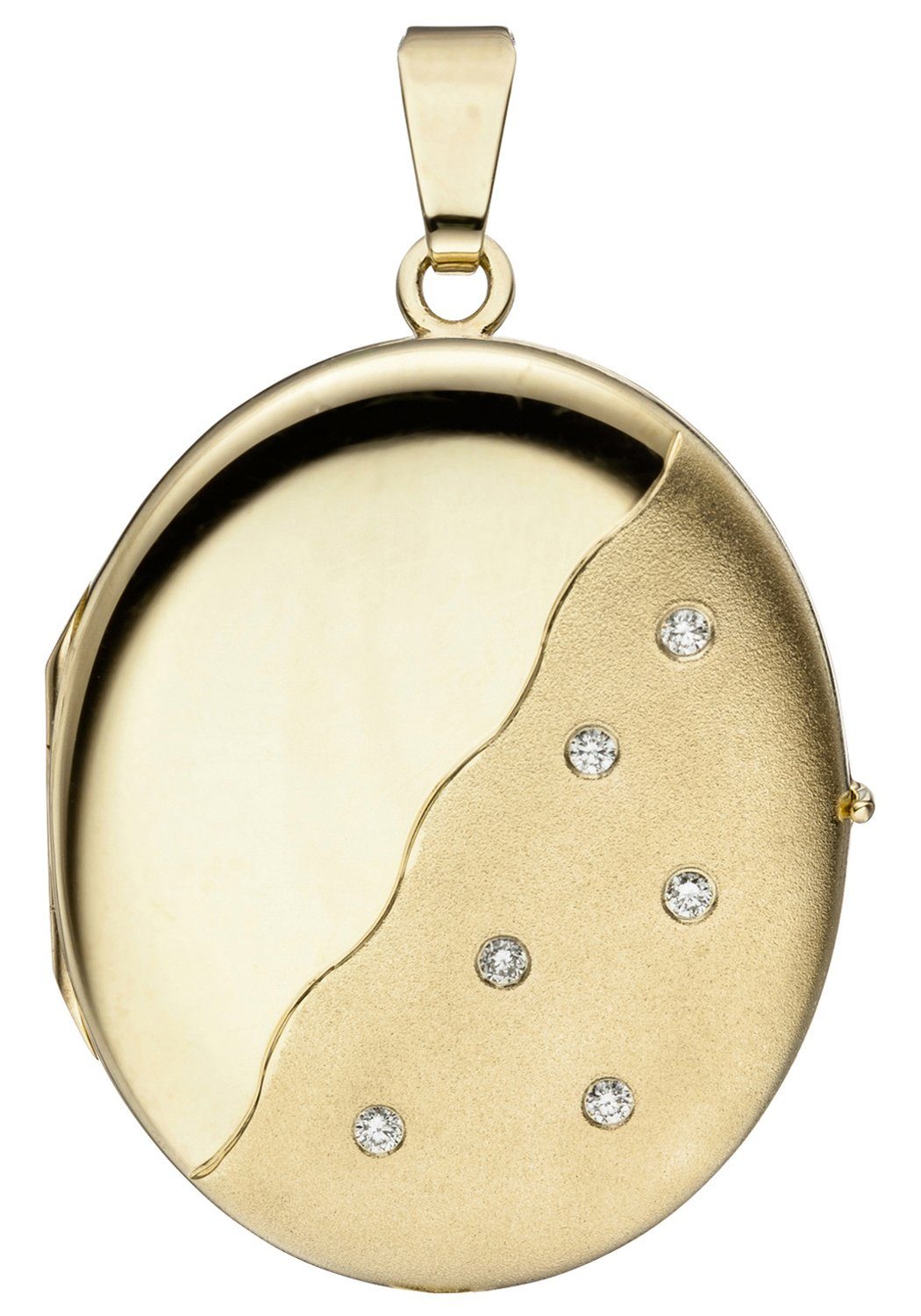 JOBO Medallionanhänger Anhänger Medaillon oval, 585 Gold mit 6 Diamanten